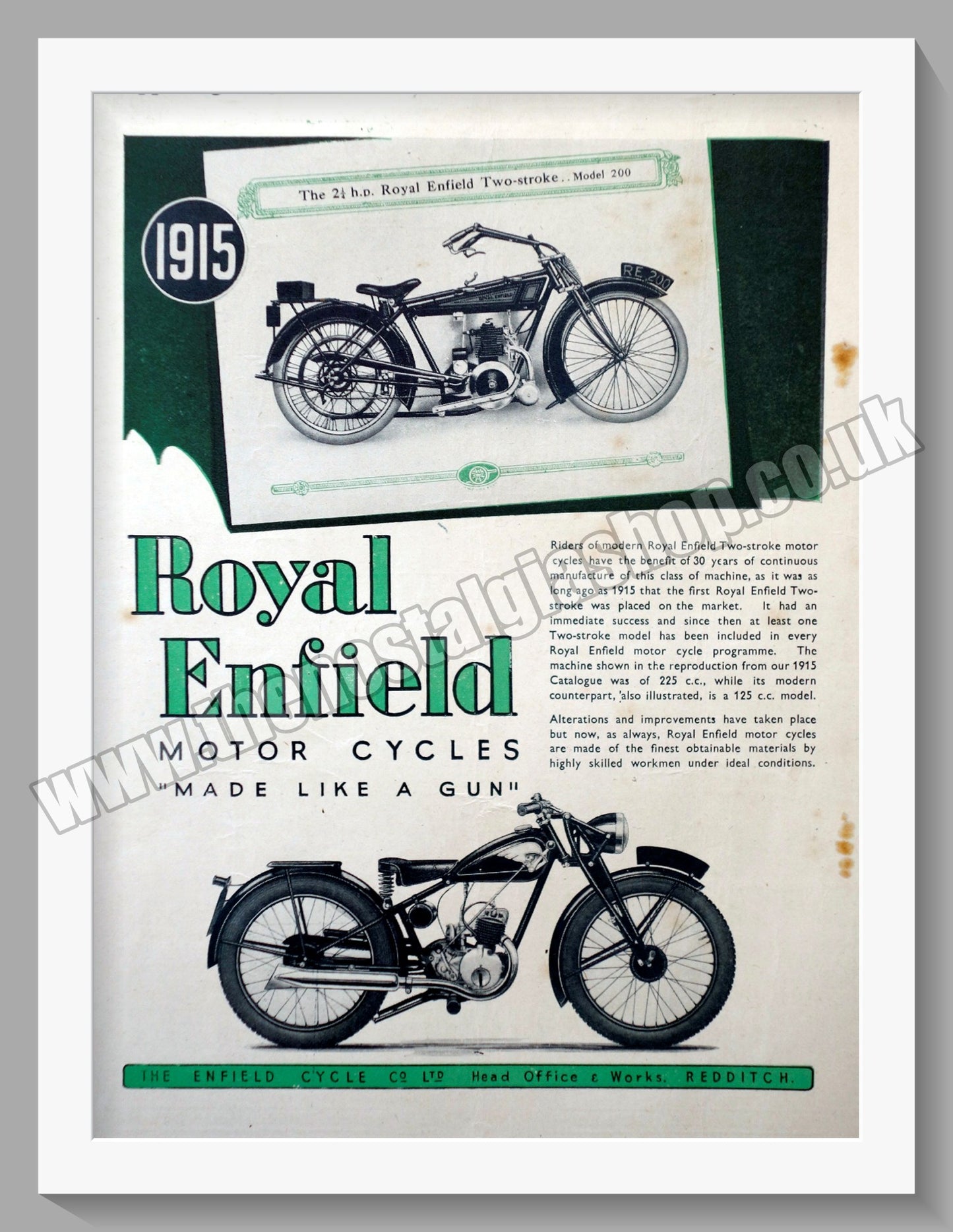 Royal Enfield Motorcycles. Looking Back to 1915. Original Advert 1945 (ref AD57051)