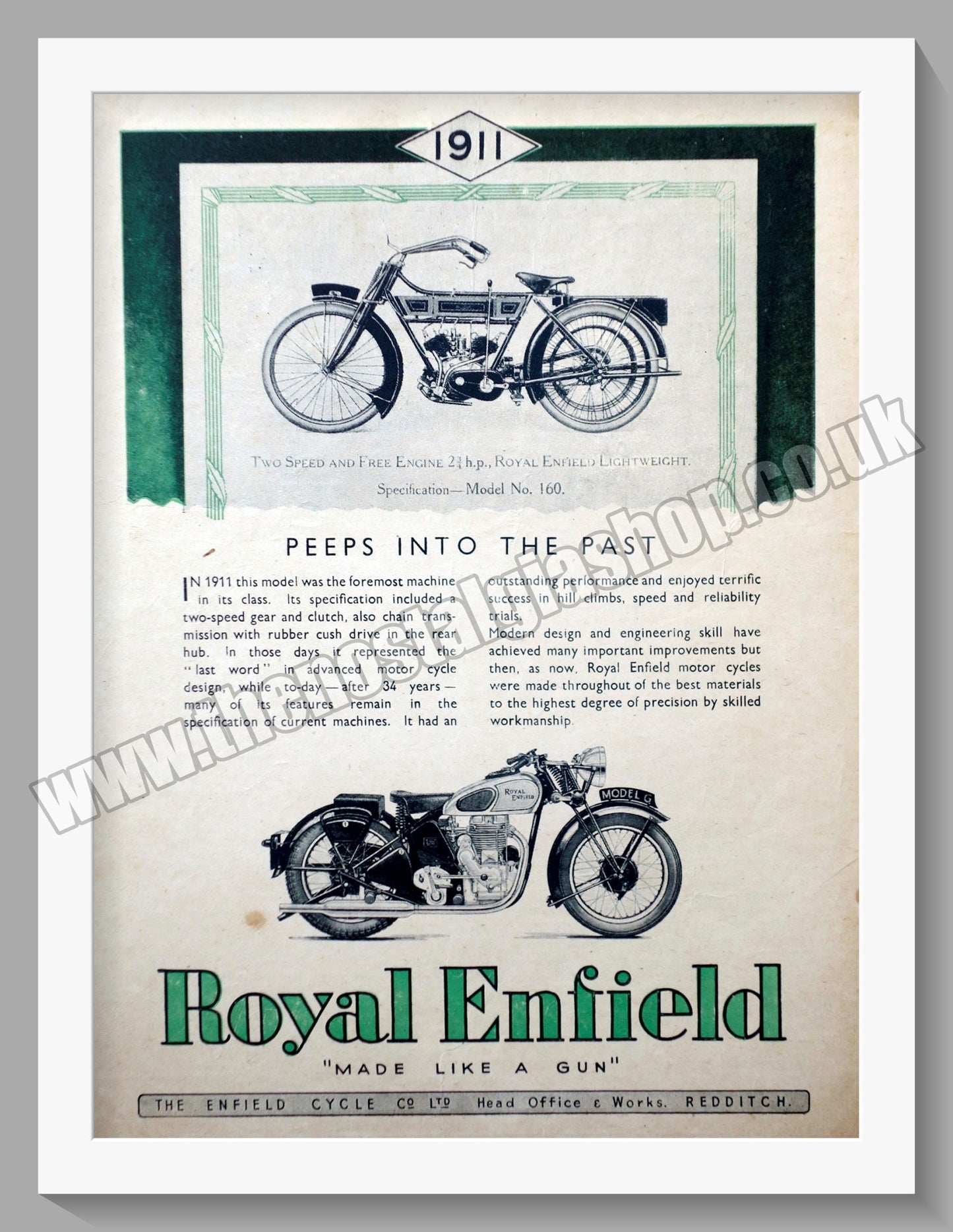 Royal Enfield Motorcycles. Looking Back to 1911. Original Advert 1945 (ref AD57052)