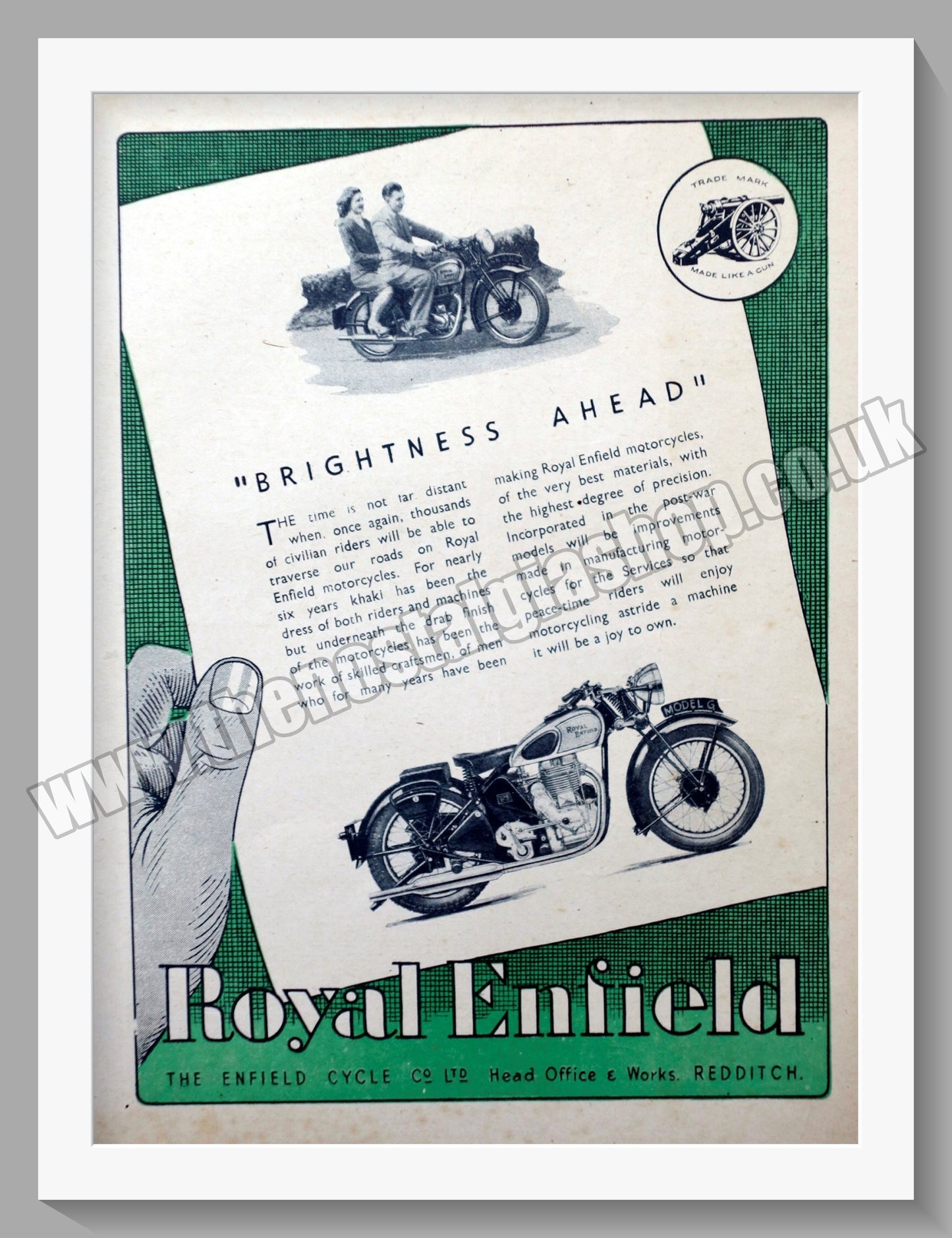 Royal Enfield Motorcycles. Brightness Ahead. Original Advert 1945 (ref AD57053)