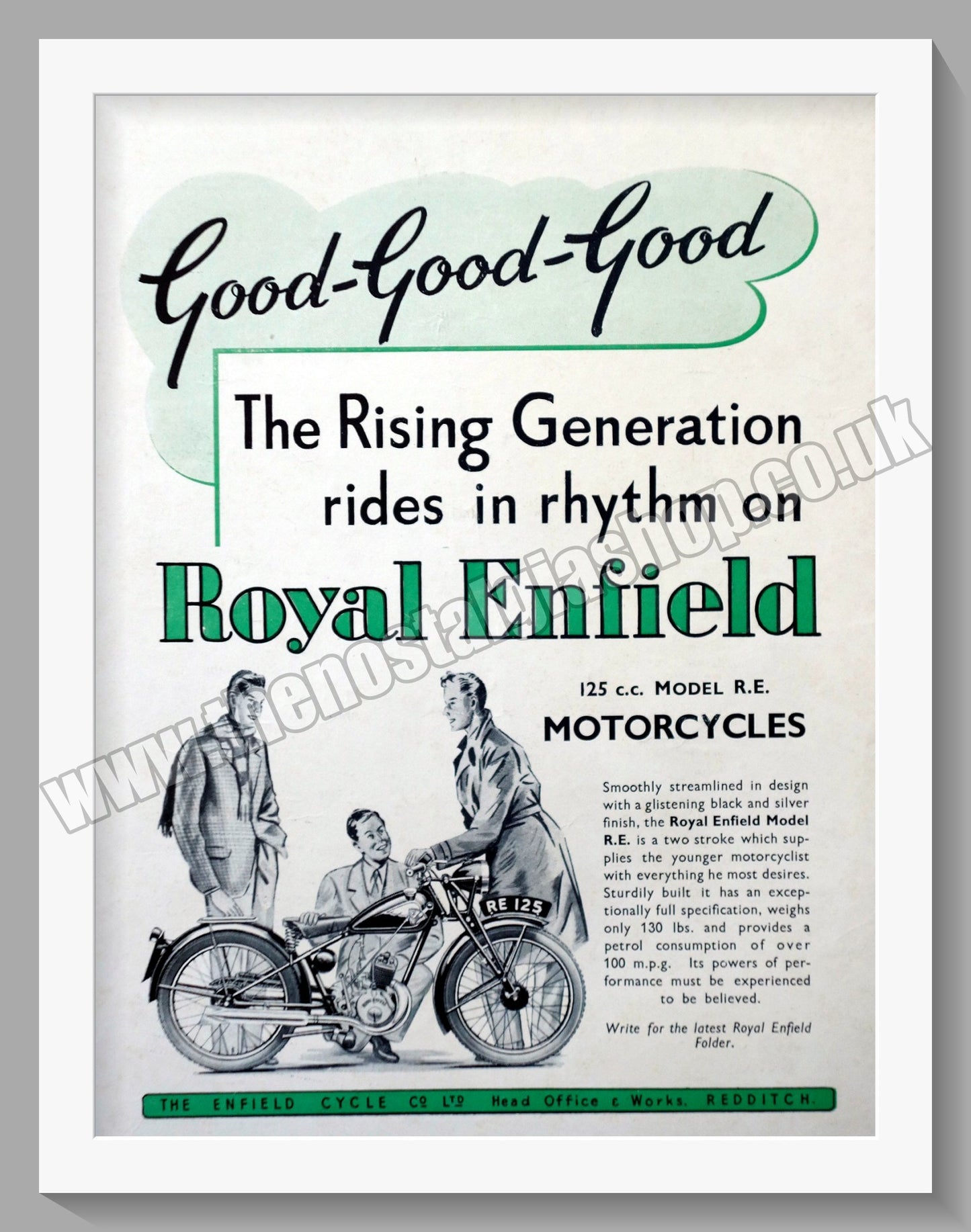Royal Enfield Motorcycles. 125cc Model R.E. Original Advert 1946 (ref AD57056)