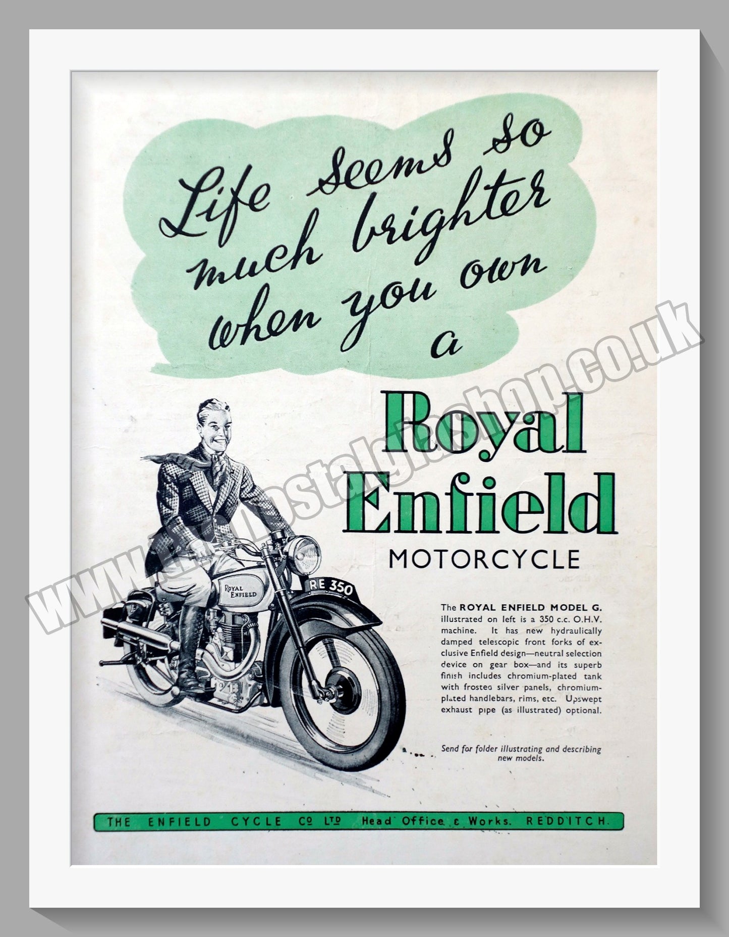 Royal Enfield Motorcycles. Life Is Brighter.... Original Advert 1946 (ref AD57058)