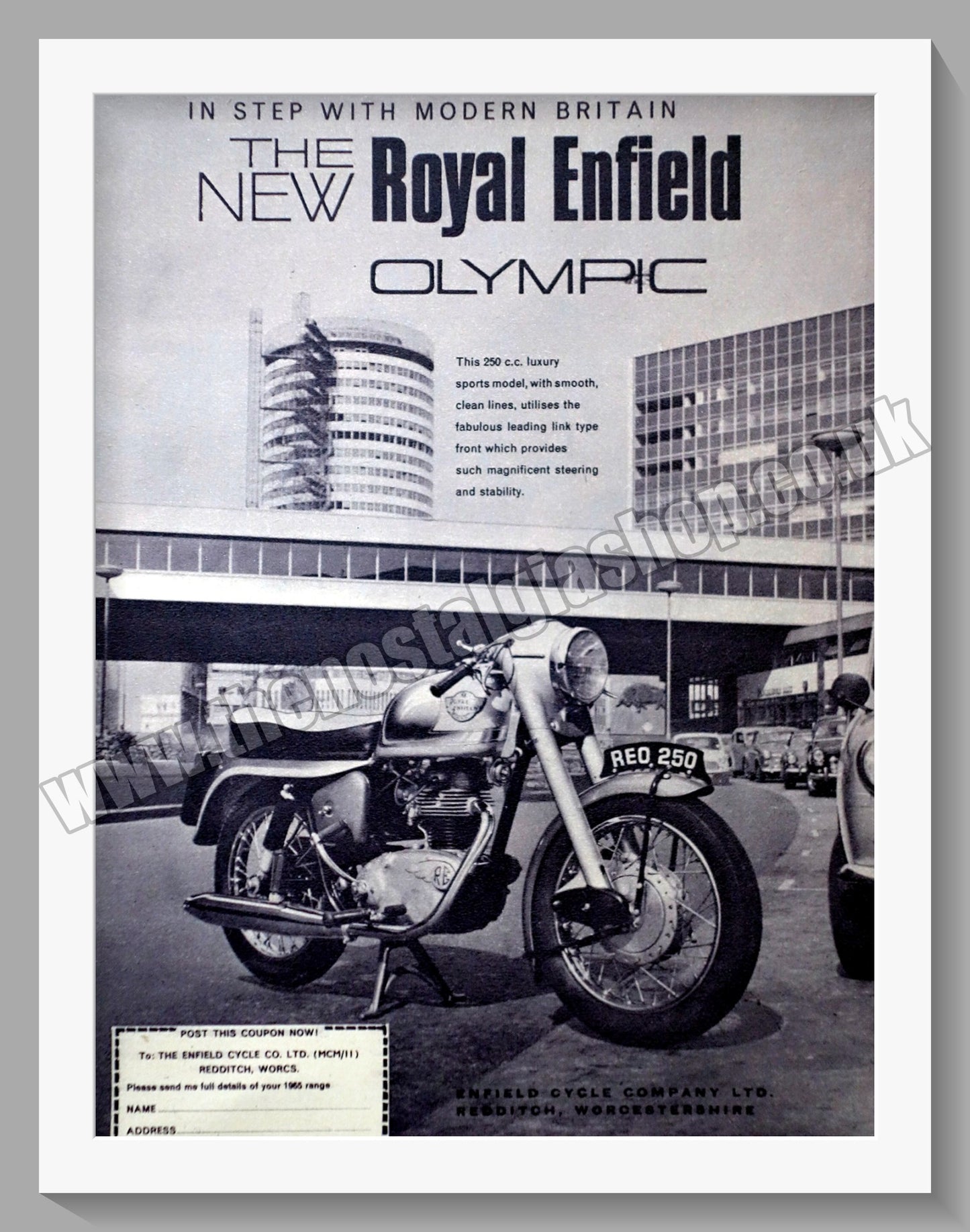 Royal Enfield Olympic 250cc Motorcycle. Original Advert 1964 (ref AD57150)