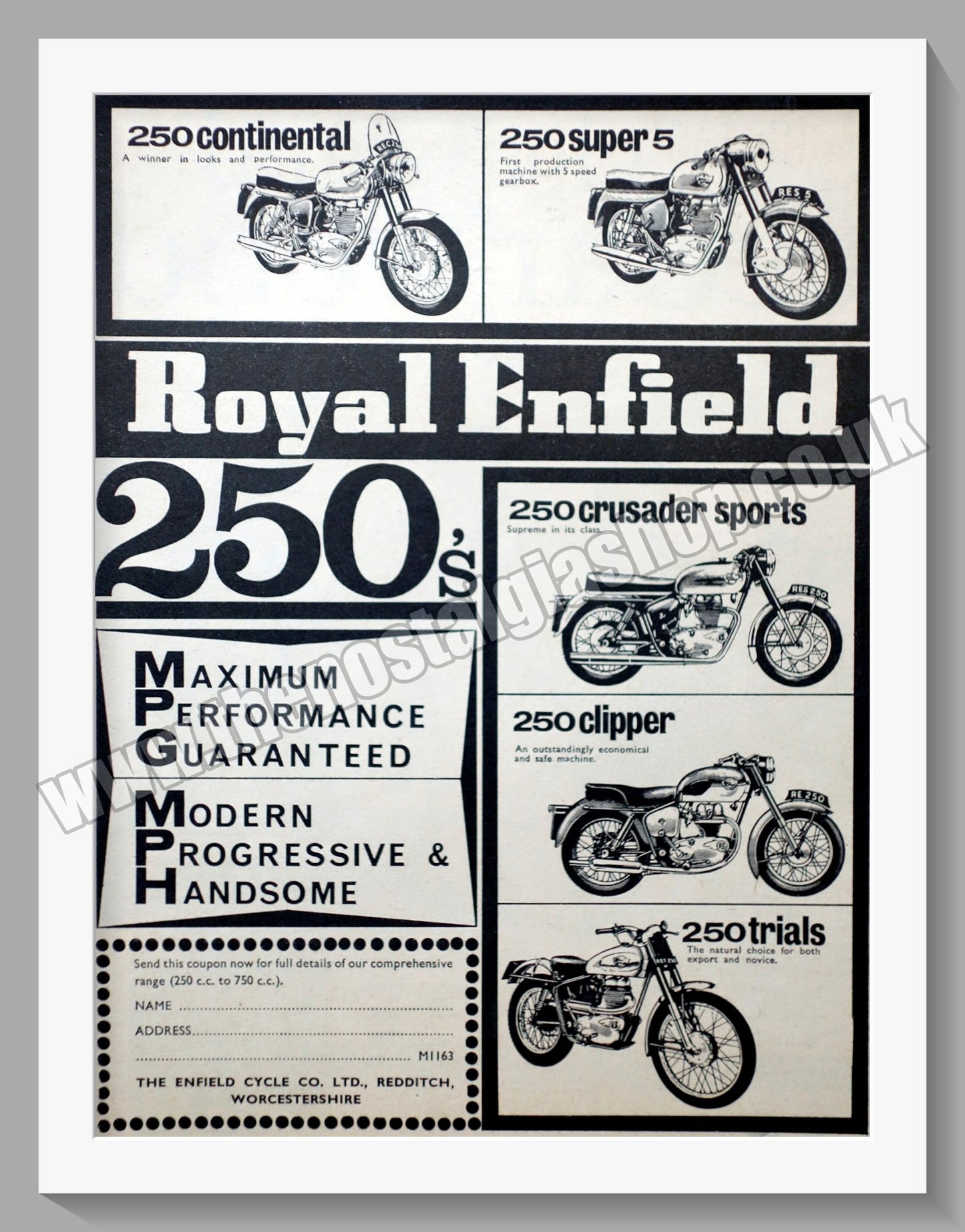 Royal Enfield 250cc Motorcycles. Original Advert 1963 (ref AD57159)