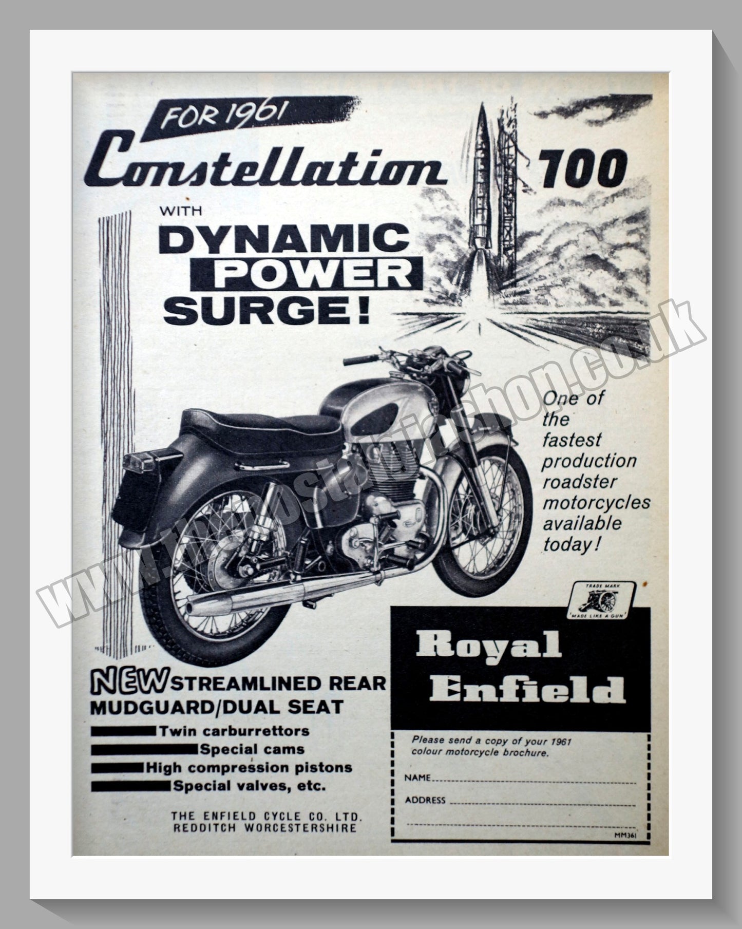 Royal Enfield 700cc Constellation Motorcycle. Original Advert 1960 (ref AD57171)