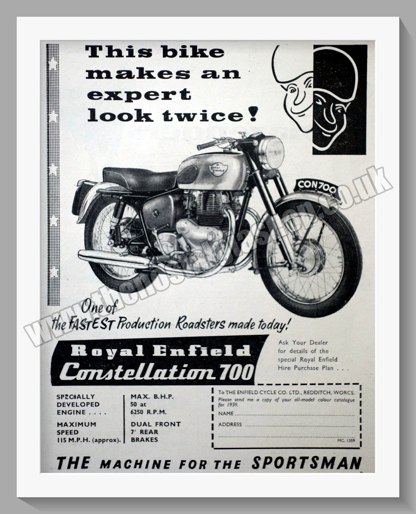 Royal Enfield 700cc Constellation Motorcycle. Original Advert 1959 (ref AD57173)