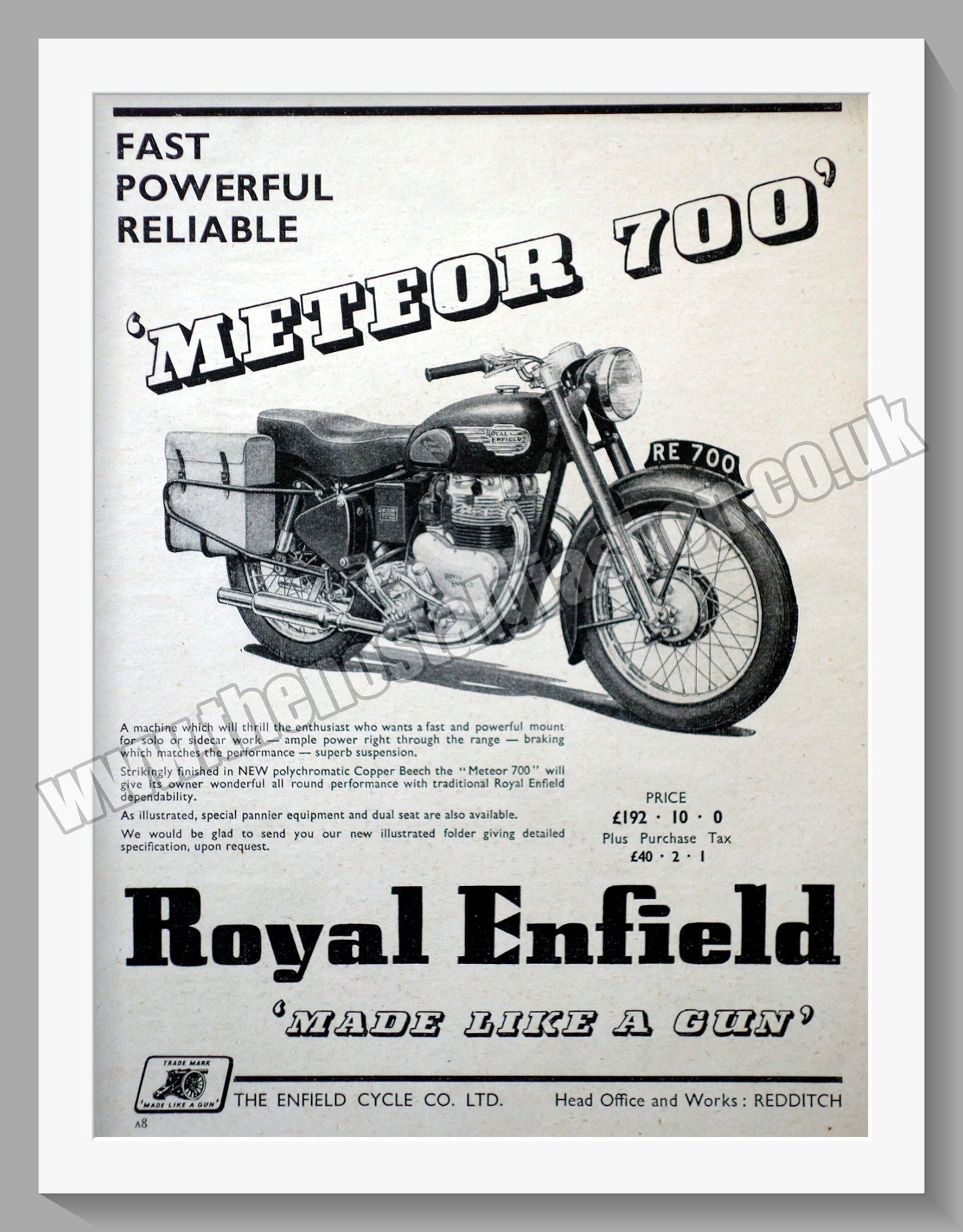 Royal Enfield Meteor 700 Motorcycle. Original Advert 1953 (ref AD57181)