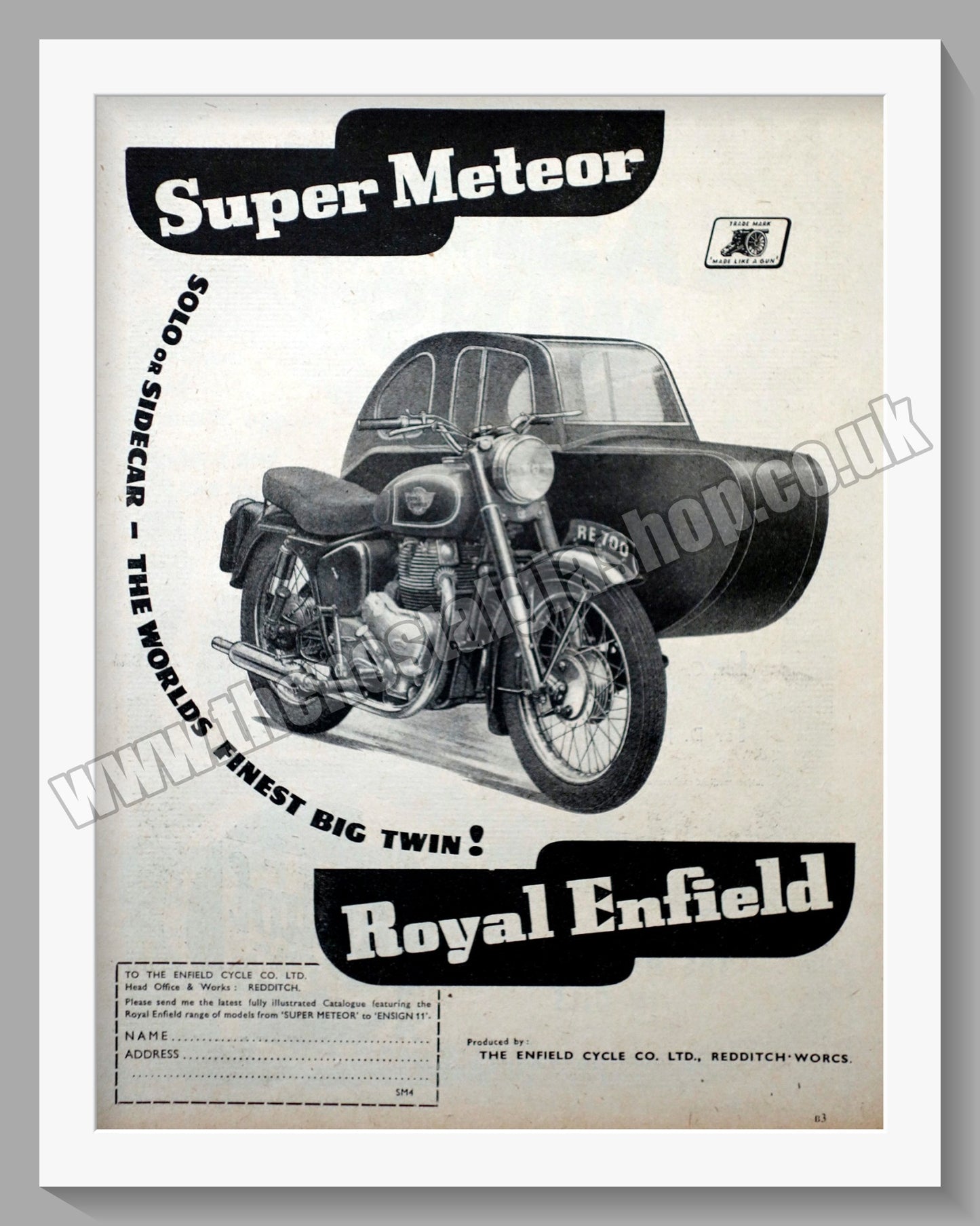 Royal Enfield Super Meteor Motorcycle. Original Advert 1956 (ref AD57184)