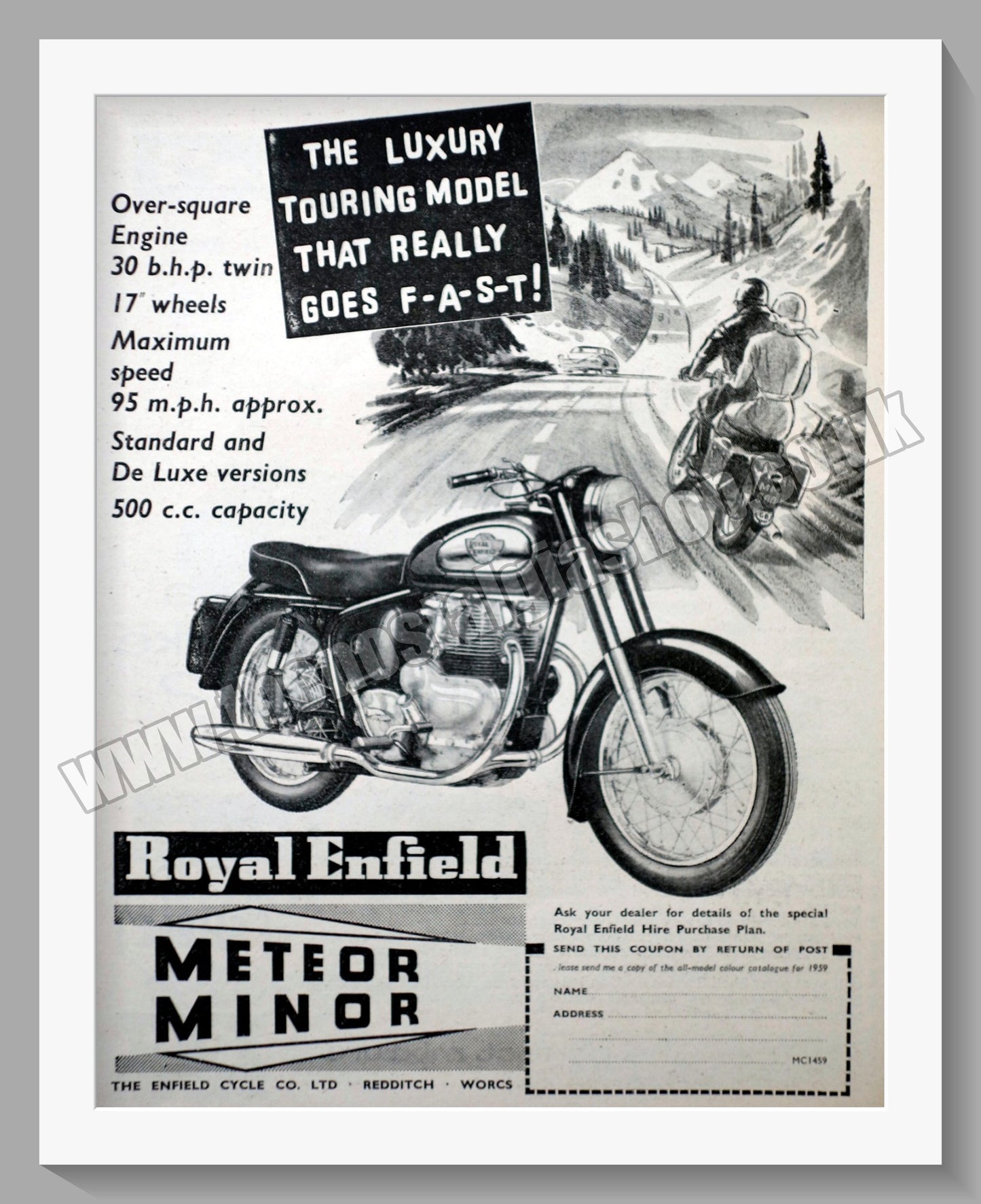 Royal Enfield Meteor Minor 500cc Motorcycle. Original Advert 1959 (ref AD57185)