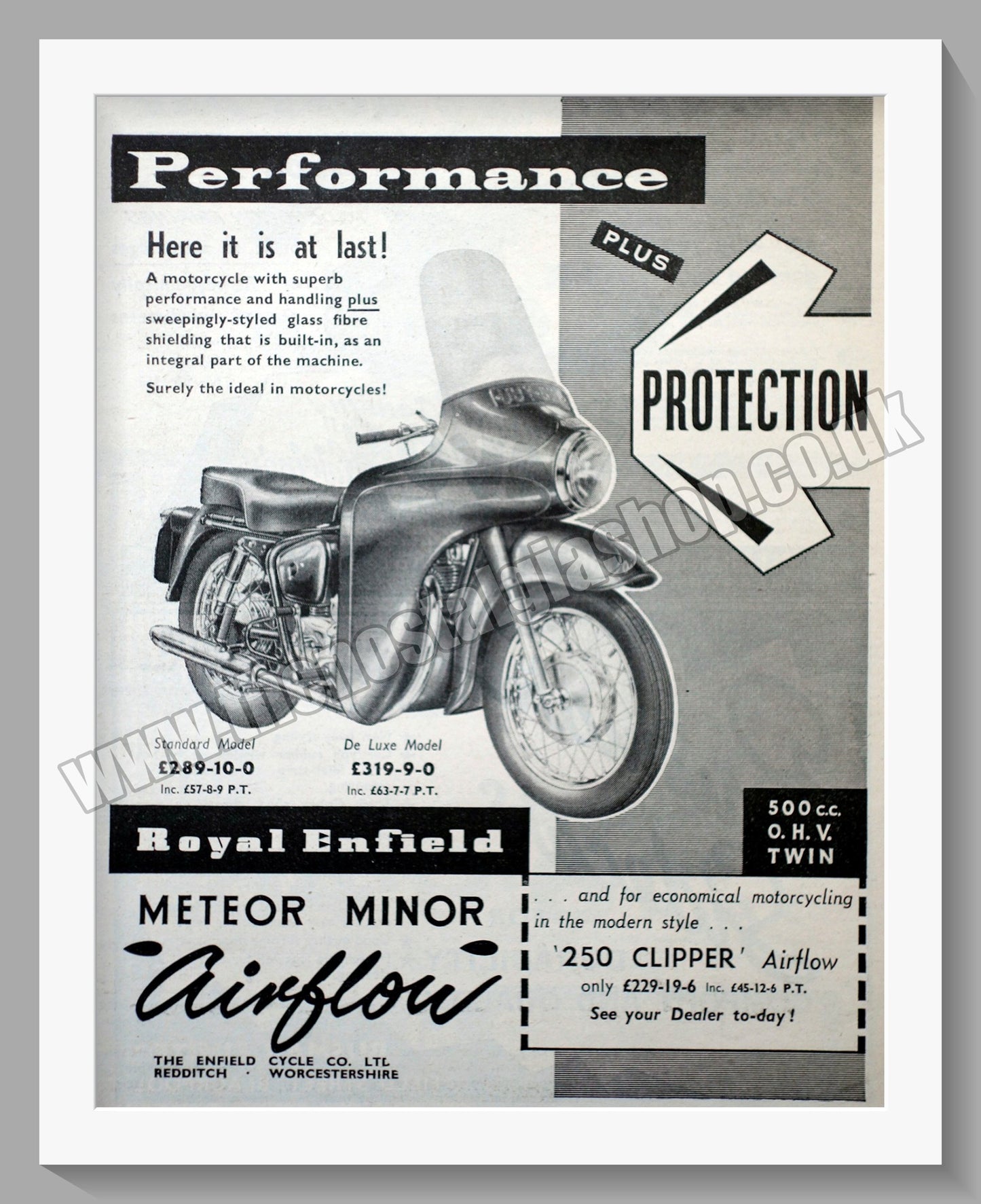 Royal Enfield Meteor Minor 500cc Motorcycle. Original Advert 1958 (ref AD57186)