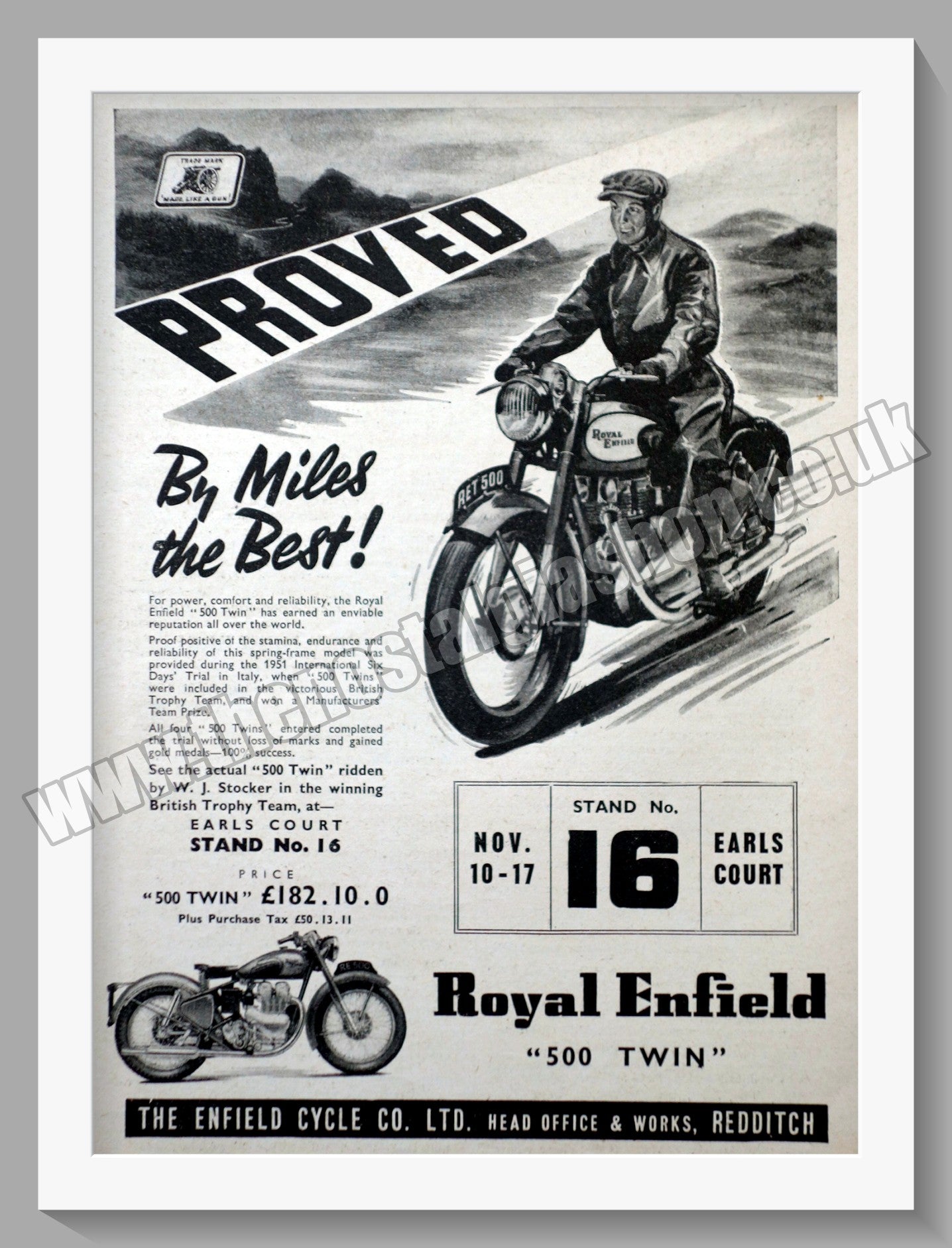 Royal Enfield 500 Twin Motorcycle. Original Advert 1951 (ref AD57259)