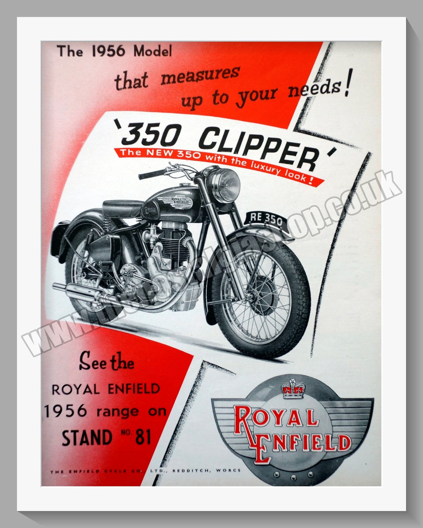 Royal Enfield 350 Clipper Motorcycle. Original Advert 1955 (ref AD57261)