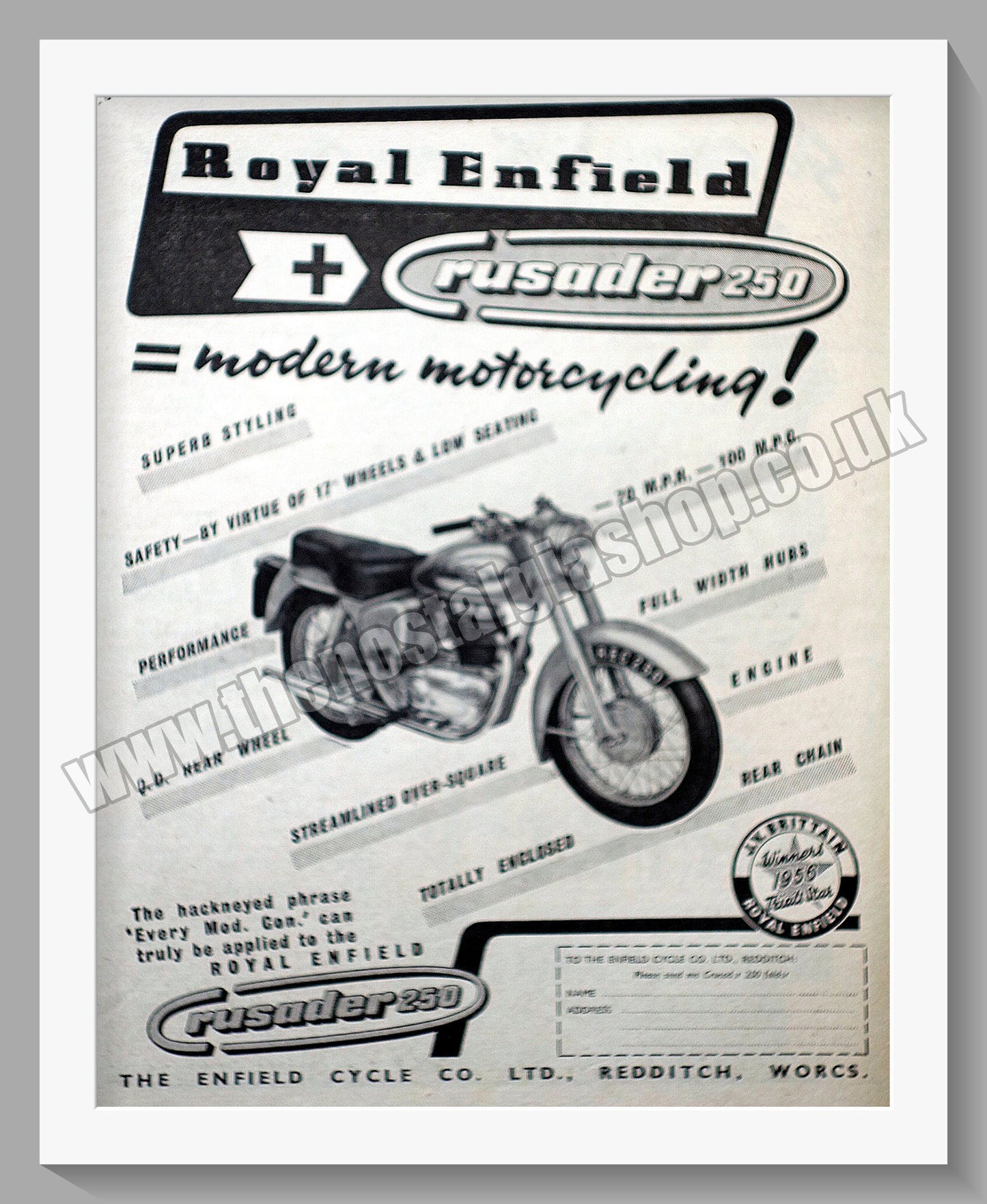Royal Enfield 250cc Crusader Motorcycle. Original Advert 1957 (ref AD57361)