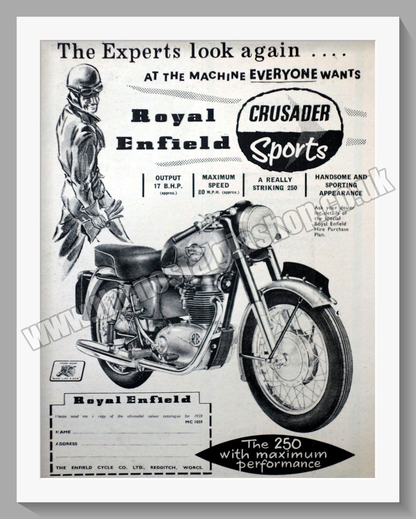 Royal Enfield 250cc Crusader Sports Motorcycle. Original Advert 1959 (ref AD57366)