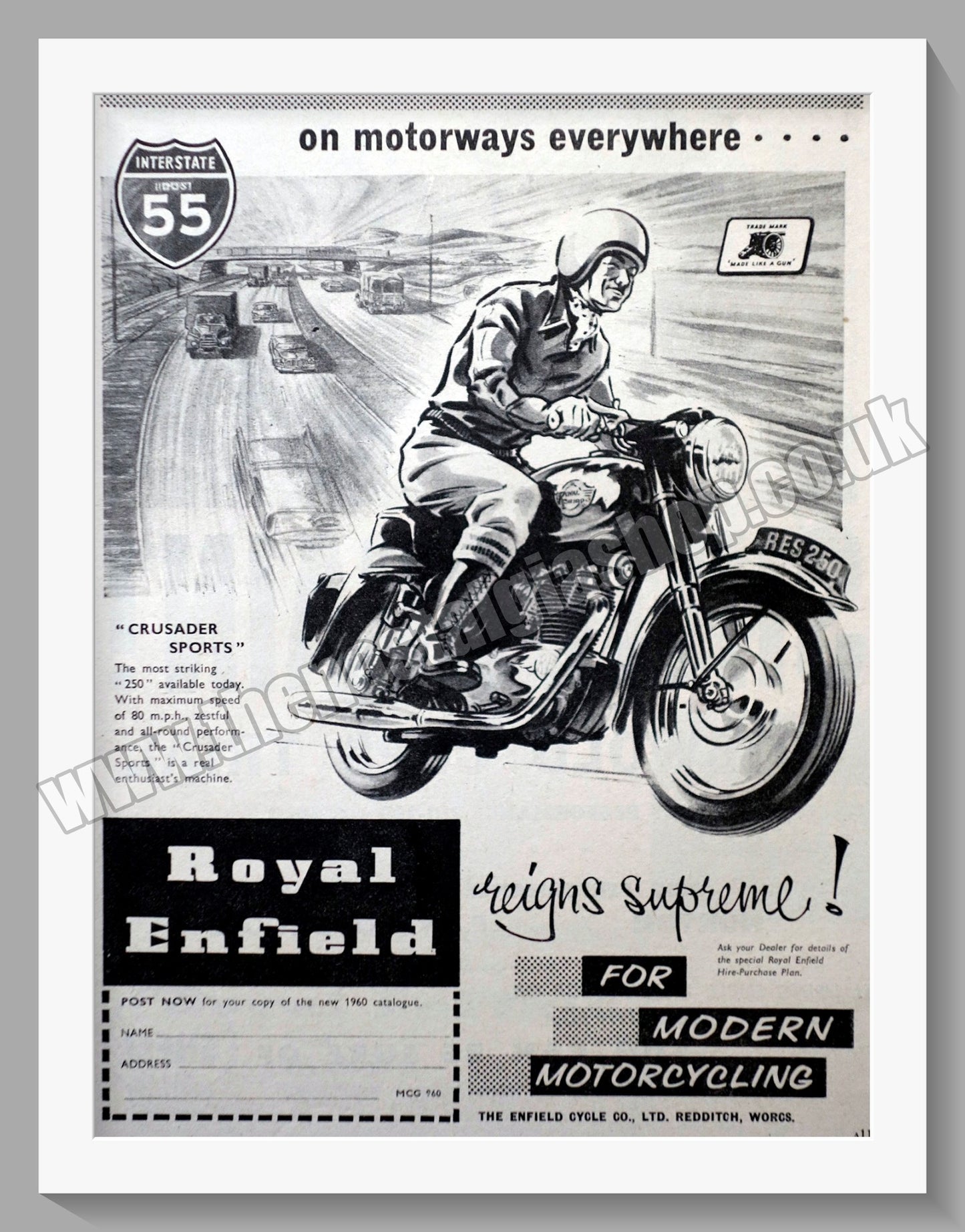 Royal Enfield 250cc Crusader Sports Motorcycle. Original Advert 1960 (ref AD57368)