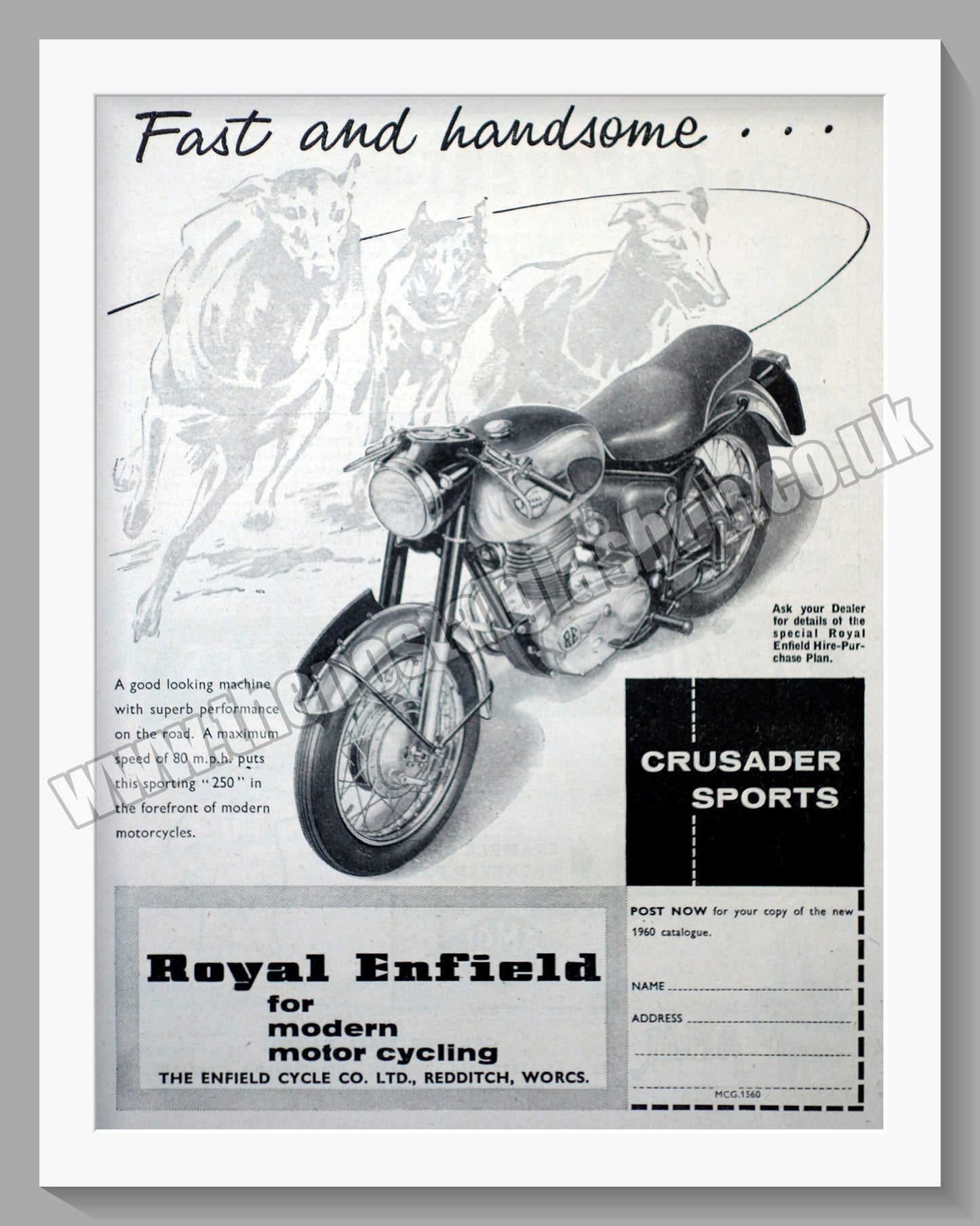 Royal Enfield 250cc Crusader Sports Motorcycle. Original Advert 1960 (ref AD57369)