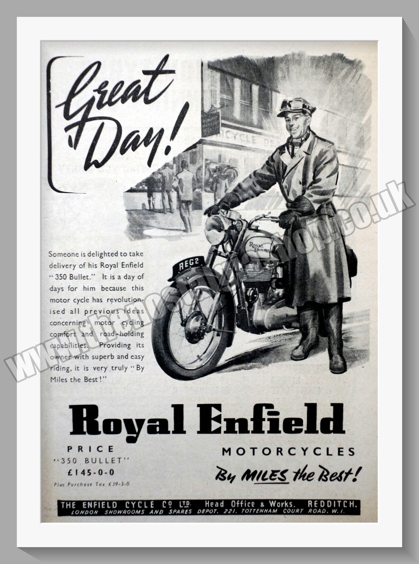 Royal Enfield 350 Bullet Motorcycle. Original Advert 1951 (ref AD57372)