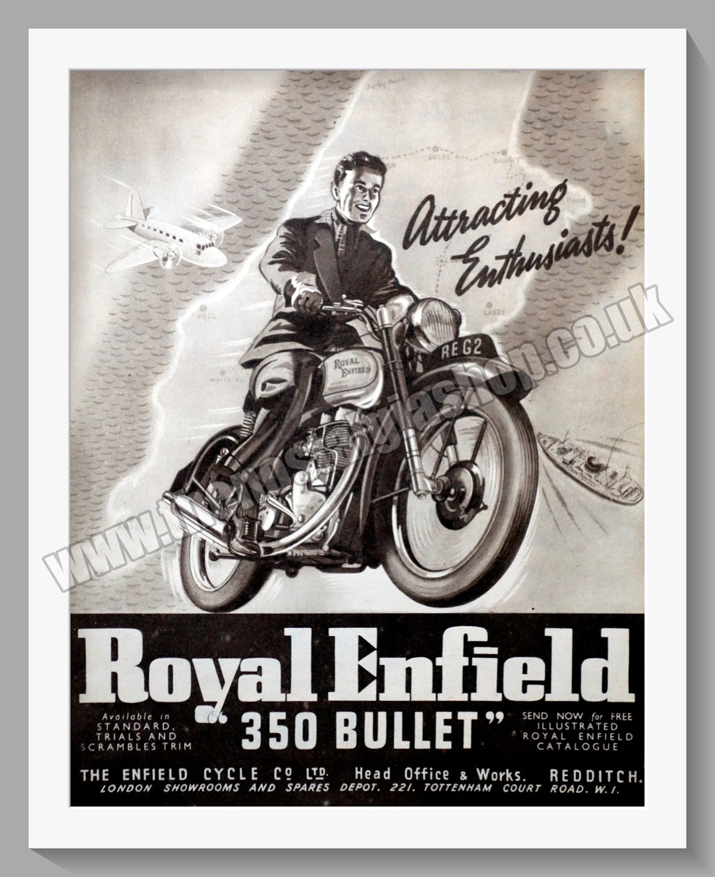 Royal Enfield 350 Bullet Motorcycle. Original Advert 1950 (ref AD57374)