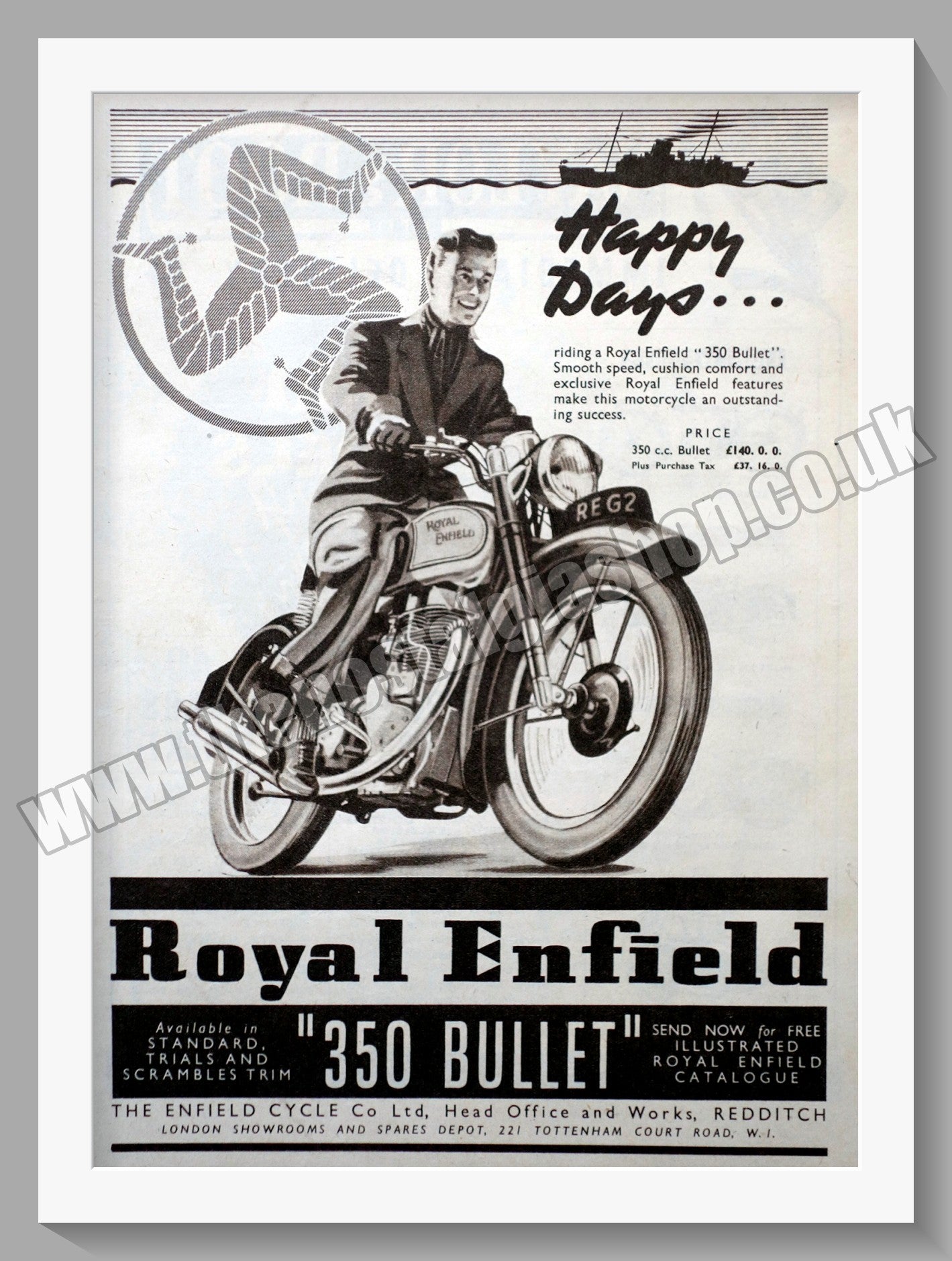 Royal Enfield 350 Bullet Motorcycle. Original Advert 1950 (ref AD57378)