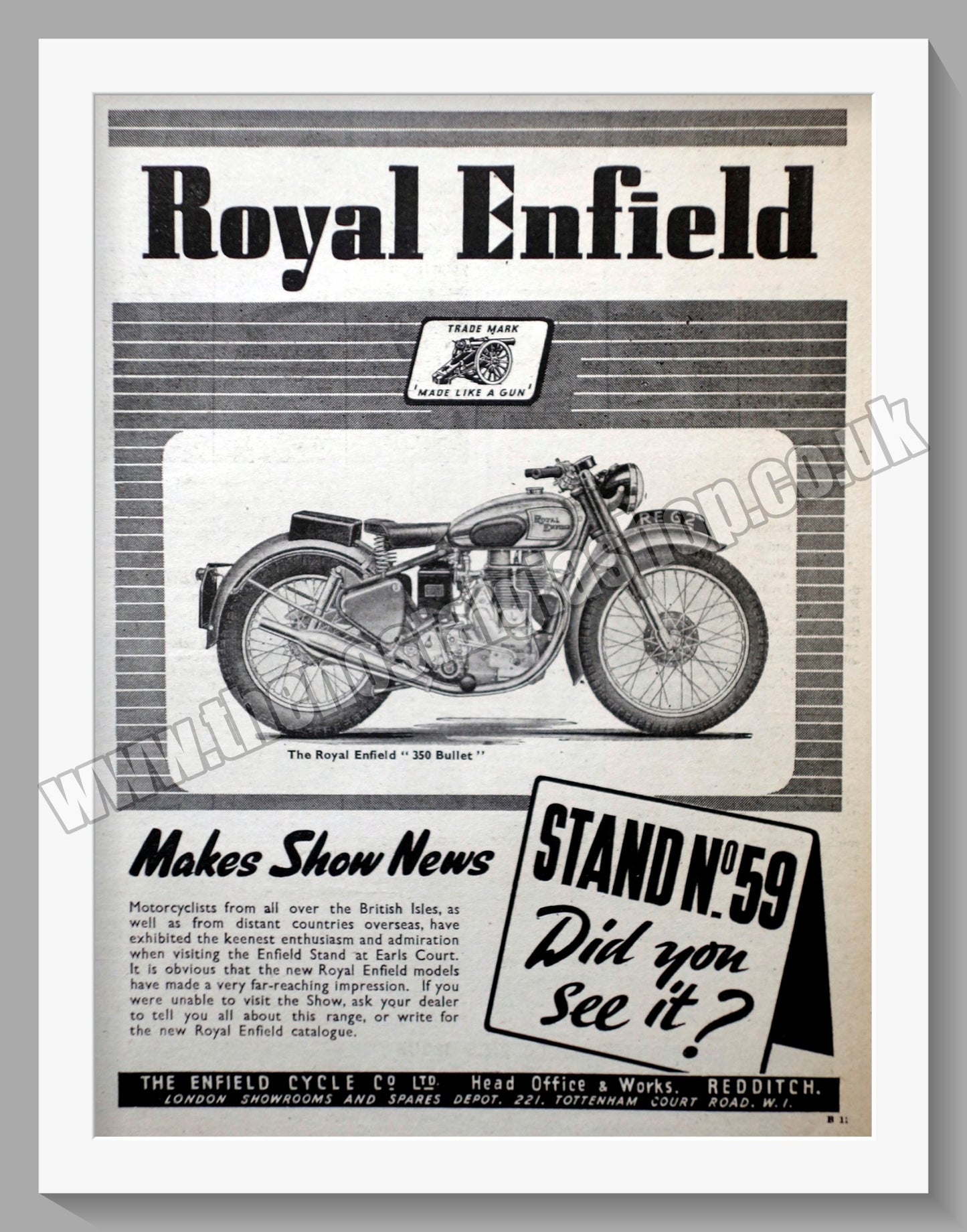 Royal Enfield 350 Bullet Motorcycle. Original Advert 1948 (ref AD57381)