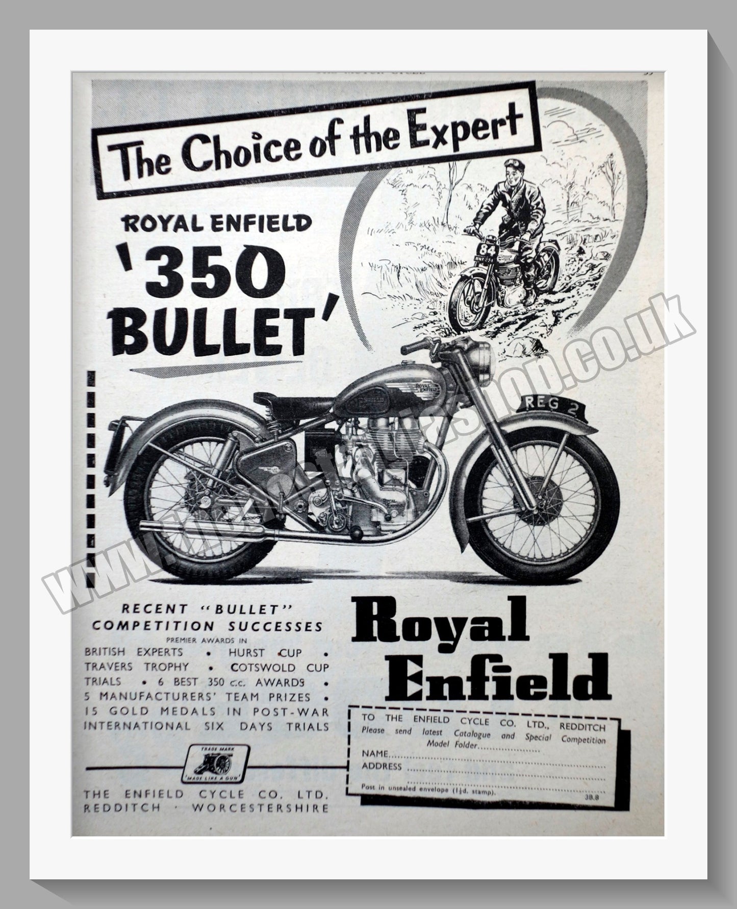 Royal Enfield 350 Bullet Motorcycle. Original Advert 1954 (ref AD57382)
