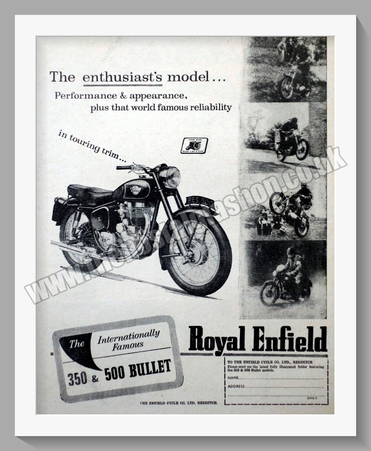 Royal Enfield 350 & 500 Bullet Motorcycle. Original Advert 1956 (ref AD57386)