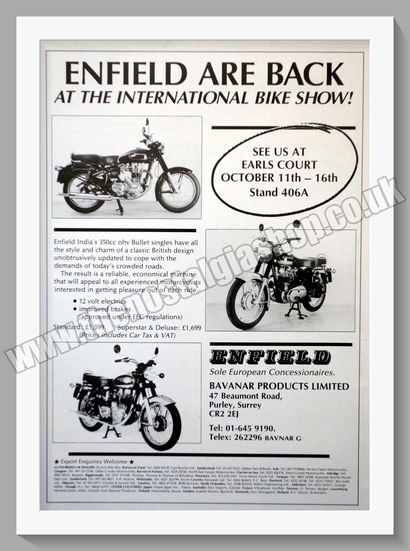 Royal Enfield Motorcycle Bike Show. Original Advert 1988 (ref AD57475)