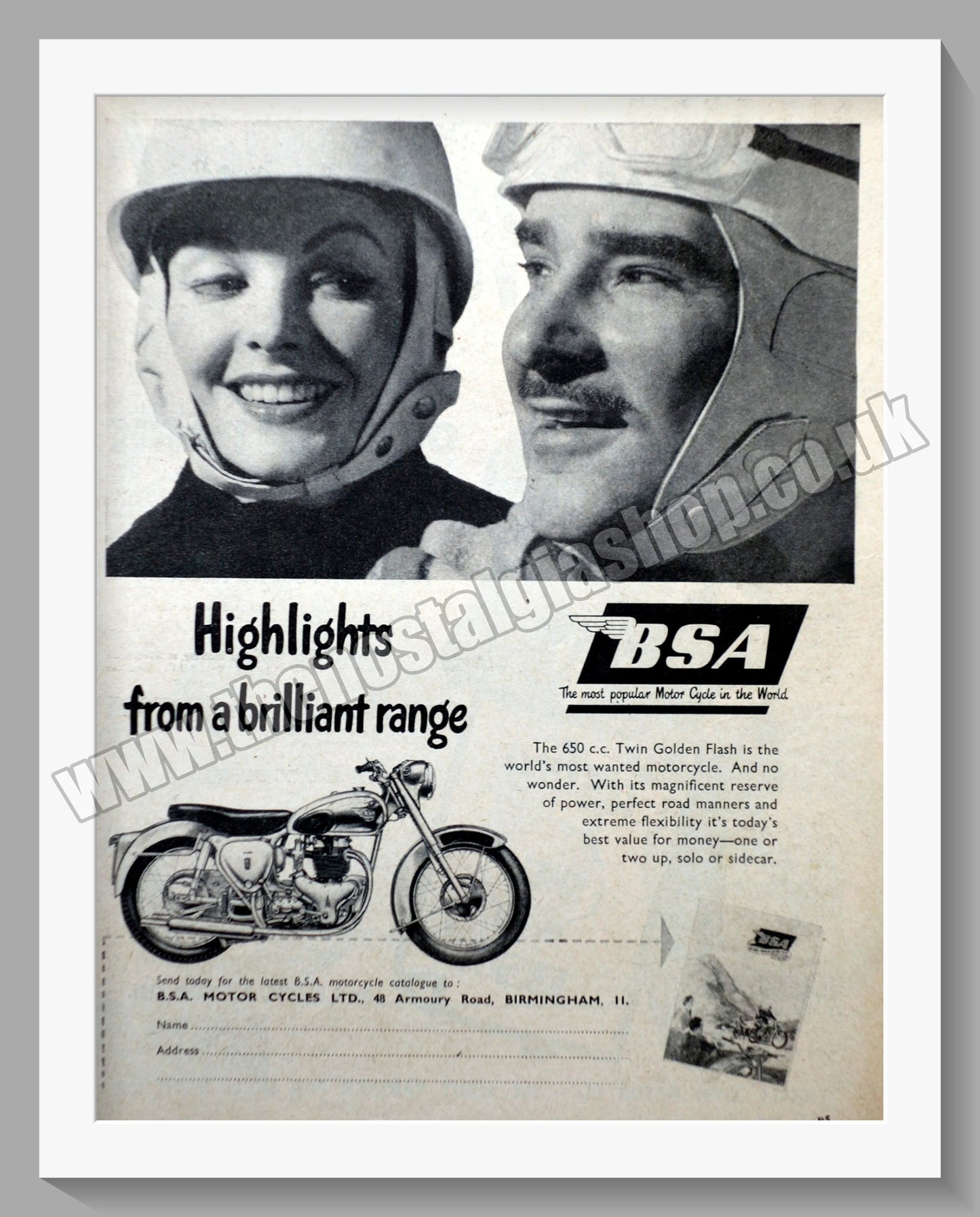 BSA 650cc Twin Motorcycle. Original Advert 1956 (ref AD57191)