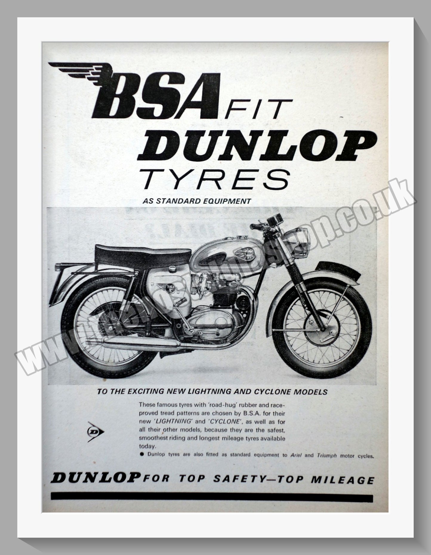 BSA Dunlop Tyres. Original Advert 1964 (ref AD57205)
