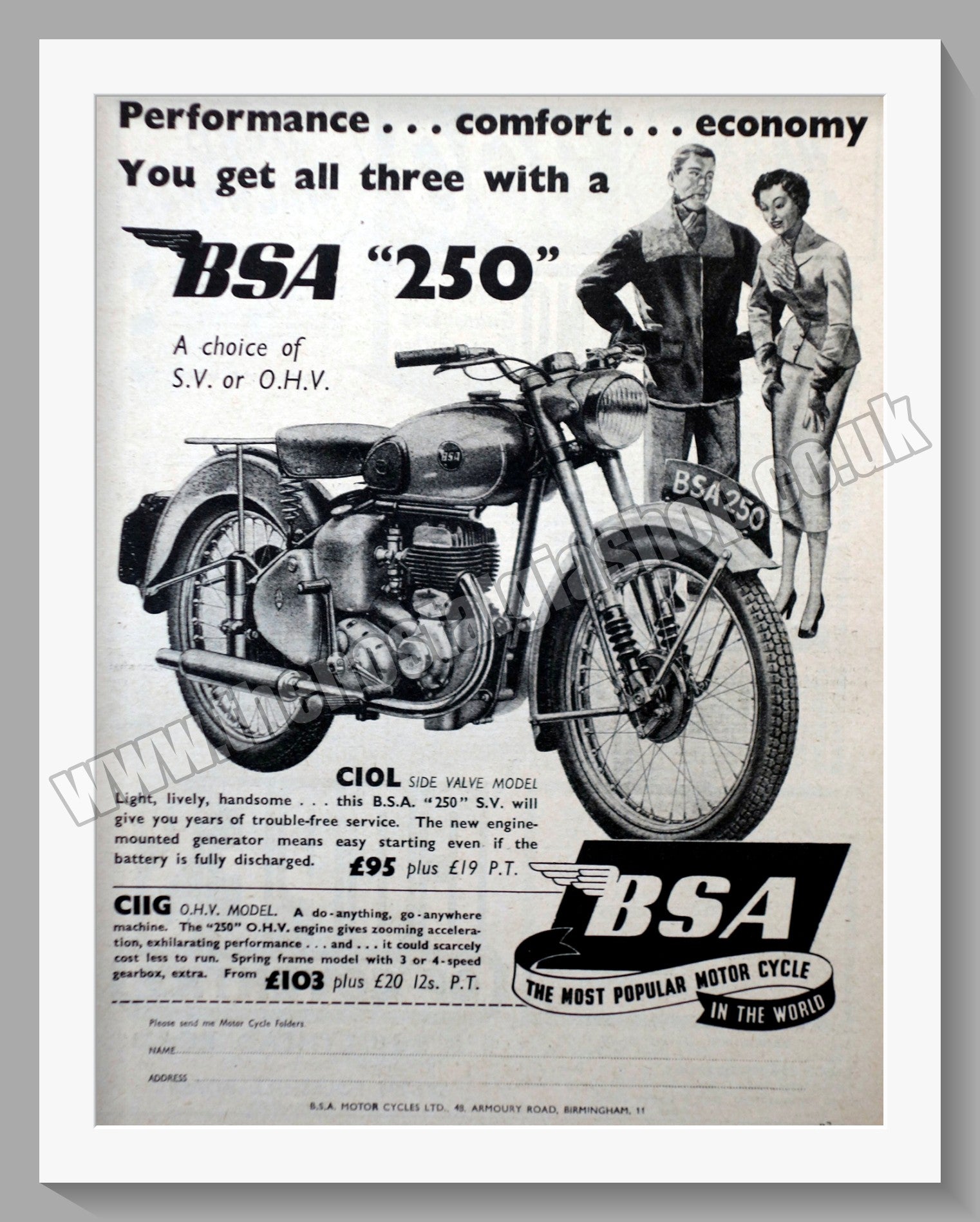 BSA 250 Original stores Advert 1954 ref