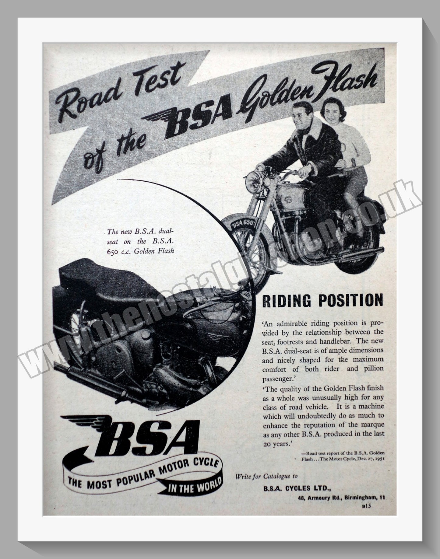 BSA 650 Motorcycle. Original Advert 1952 (ref AD57241)