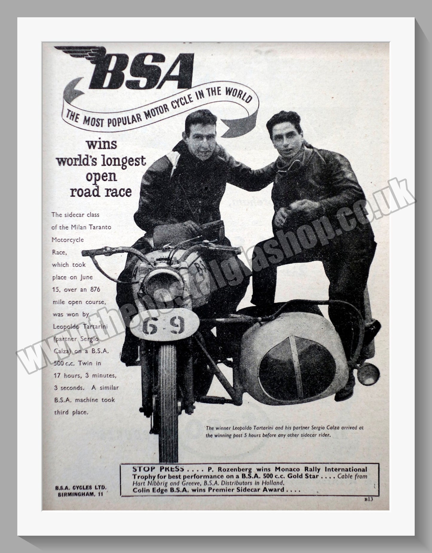 BSA Motorcycle. Original Advert 1952 (ref AD57243)
