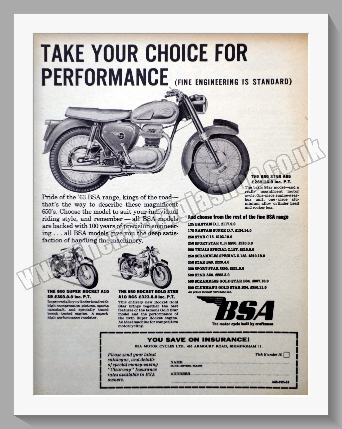 BSA 650 Motorcycle. Original Advert 1963 (ref AD57248)