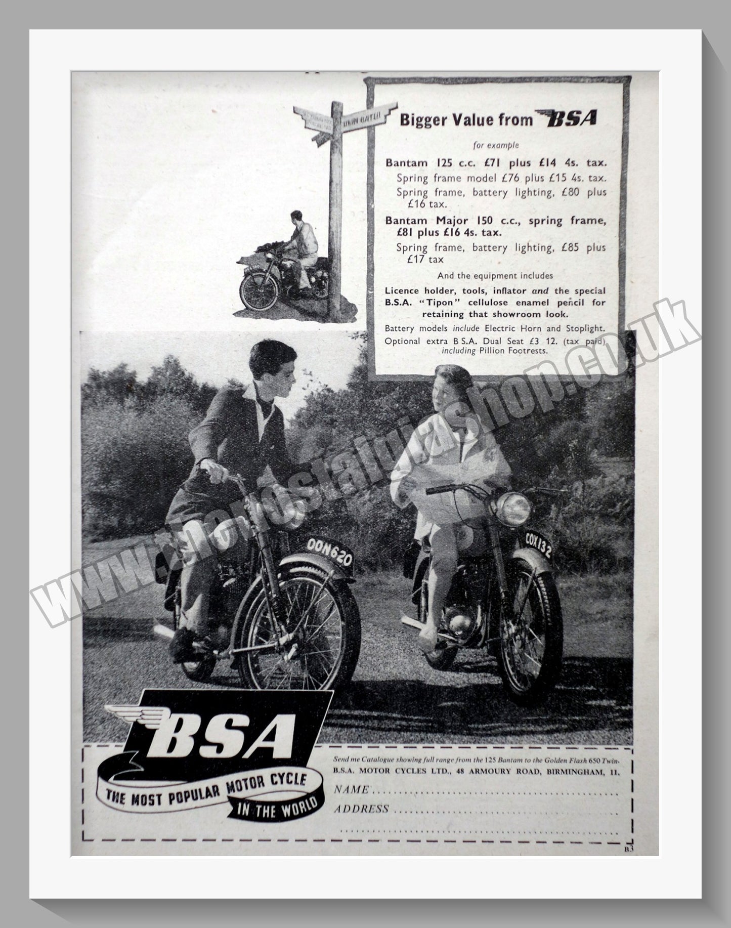 BSA Motorcycle. Original Advert 1955 (ref AD57251)
