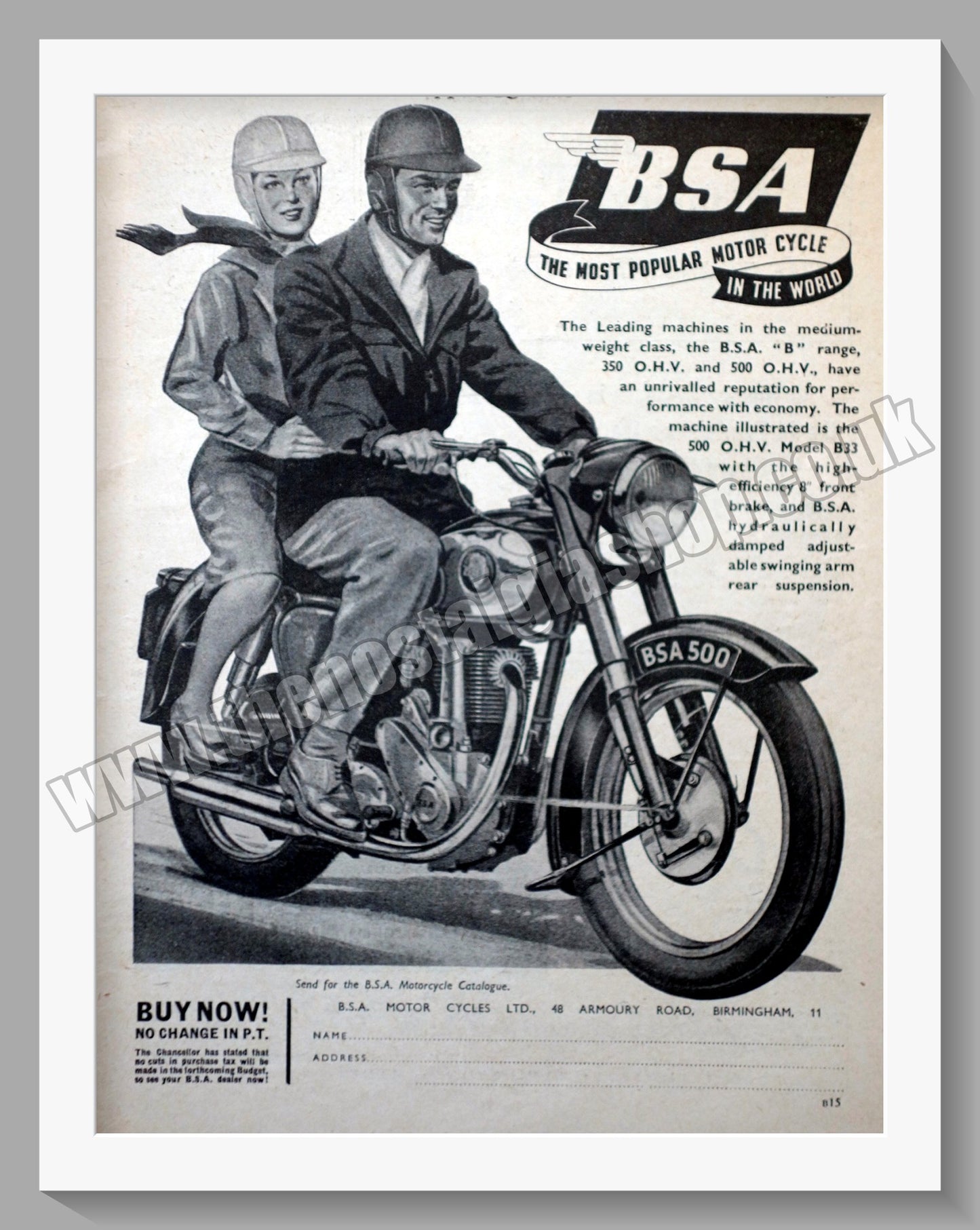 BSA 500 Motorcycle. Original Advert 1954 (ref AD57276)