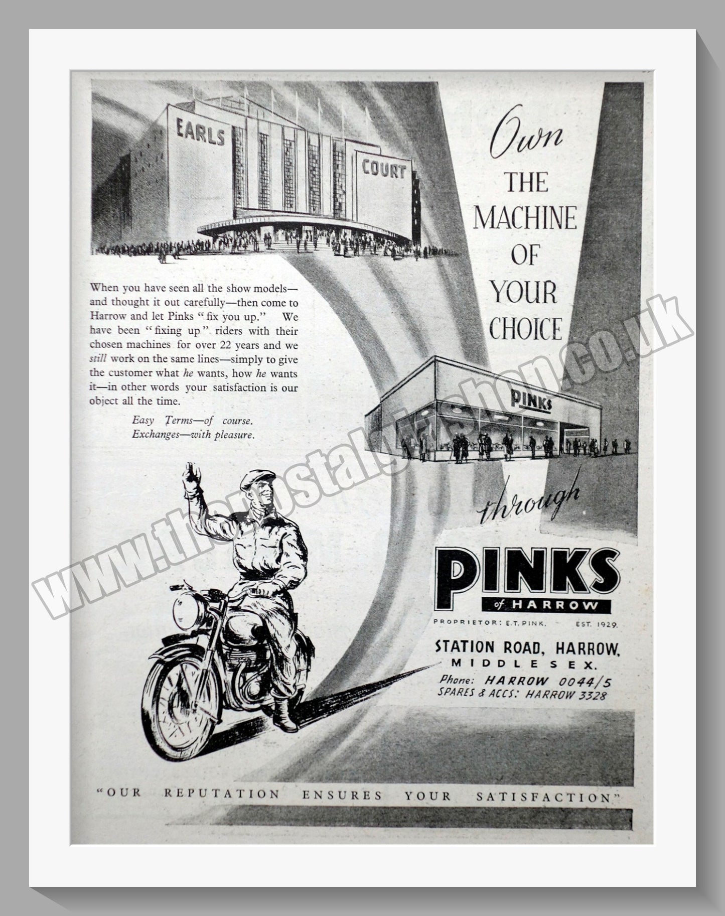 Pinks Of Harrow Motorcycle Dealerships. Original Advert 1951 (ref AD57307)