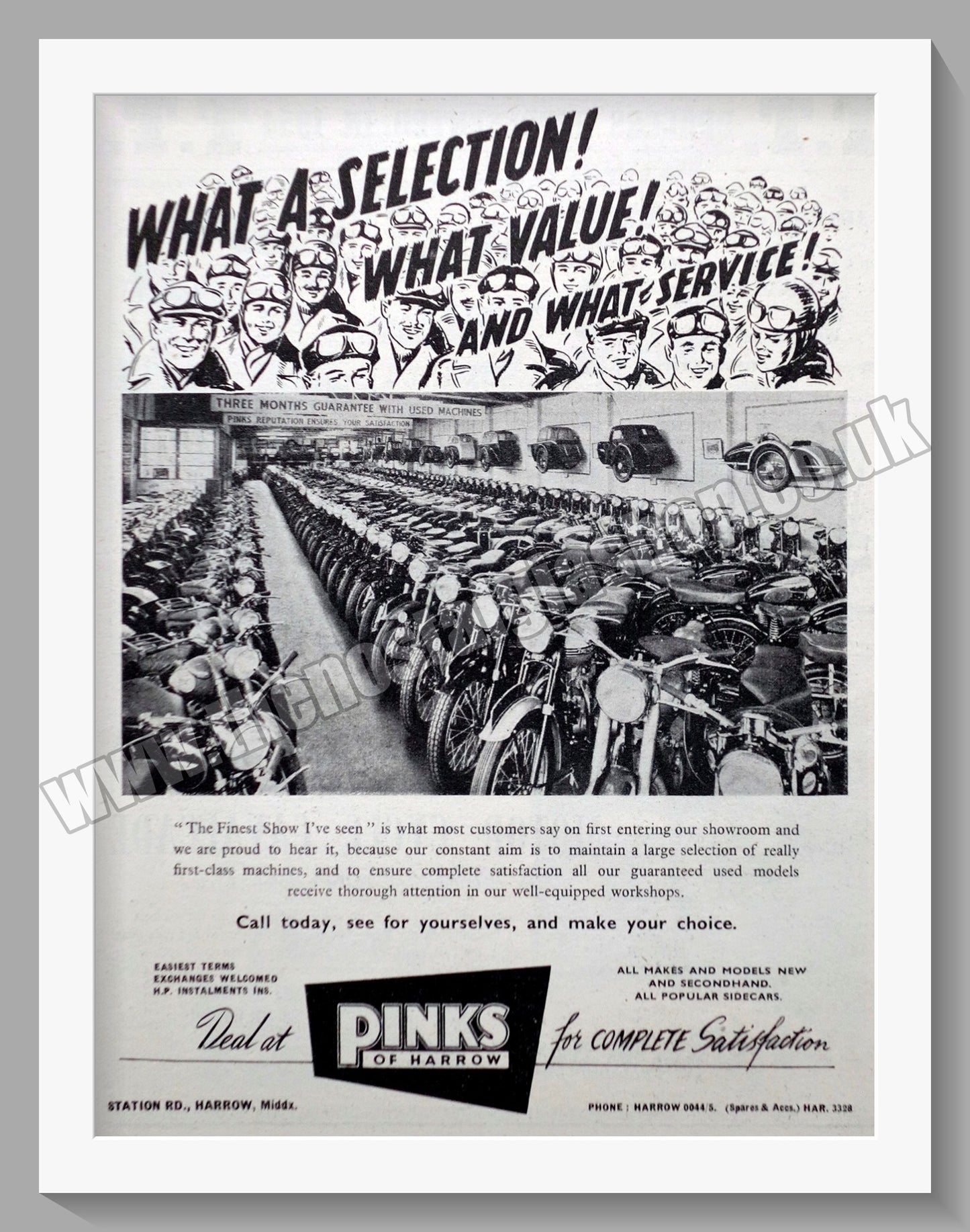 Pinks Of Harrow Motorcycle Dealerships. Original Advert 1954 (ref AD6569)