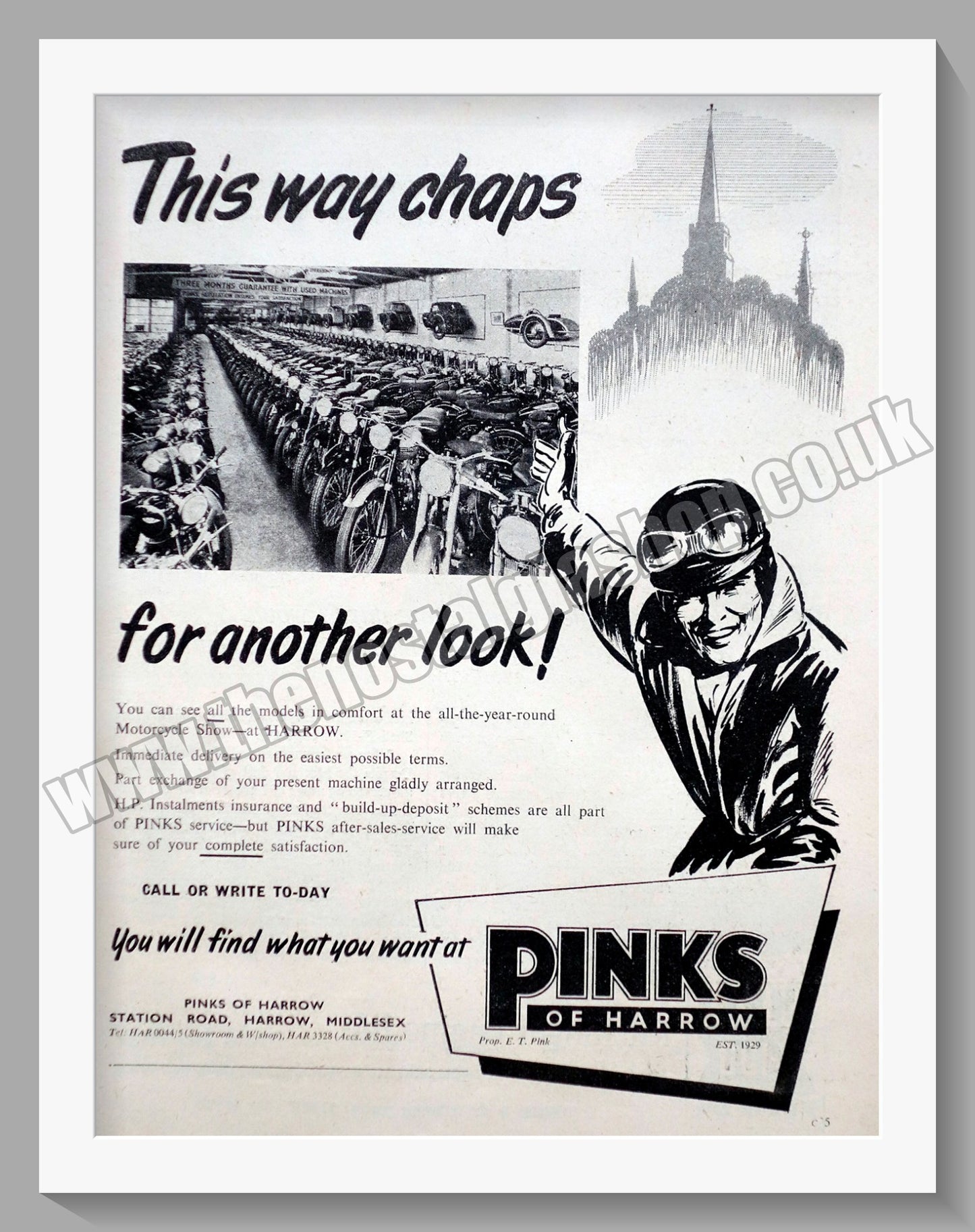 Pinks Of Harrow Motorcycle Dealerships. Original Advert 1955 (ref AD57294)