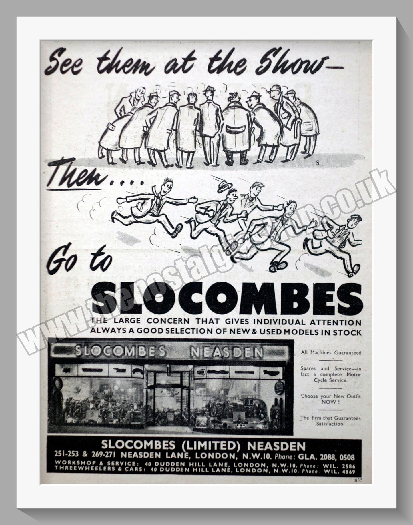 Slocombes of Neasden Motorcycle Dealerships. Original Advert 1952 (ref AD57328)