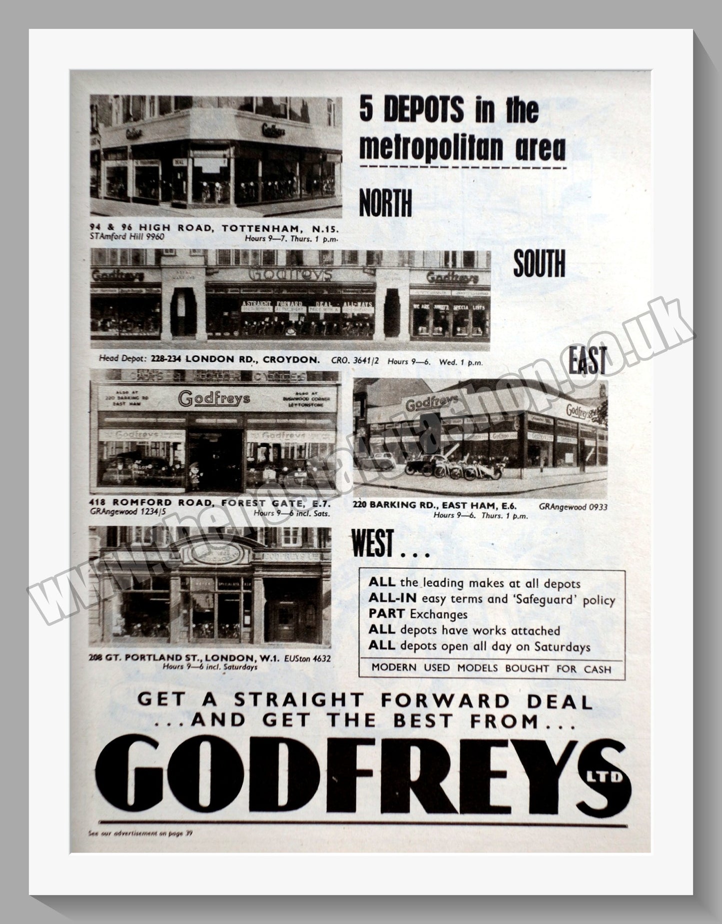 Godfreys Ltd Motorcycle Dealers. Original Advert 1954 (ref AD57329)