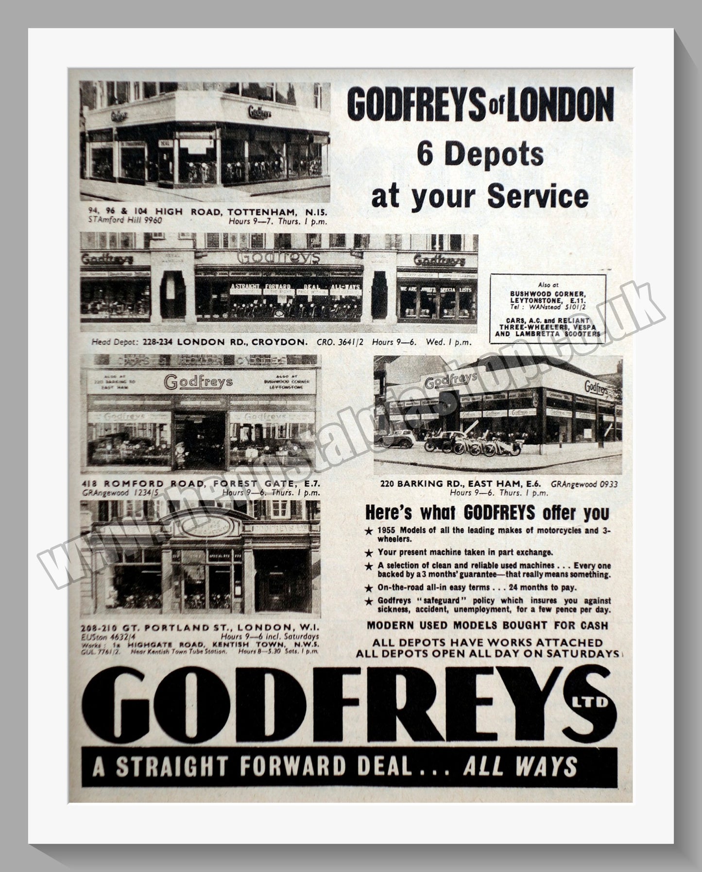 Godfreys Ltd Motorcycle Dealers. Original Advert 1954 (ref AD6584)