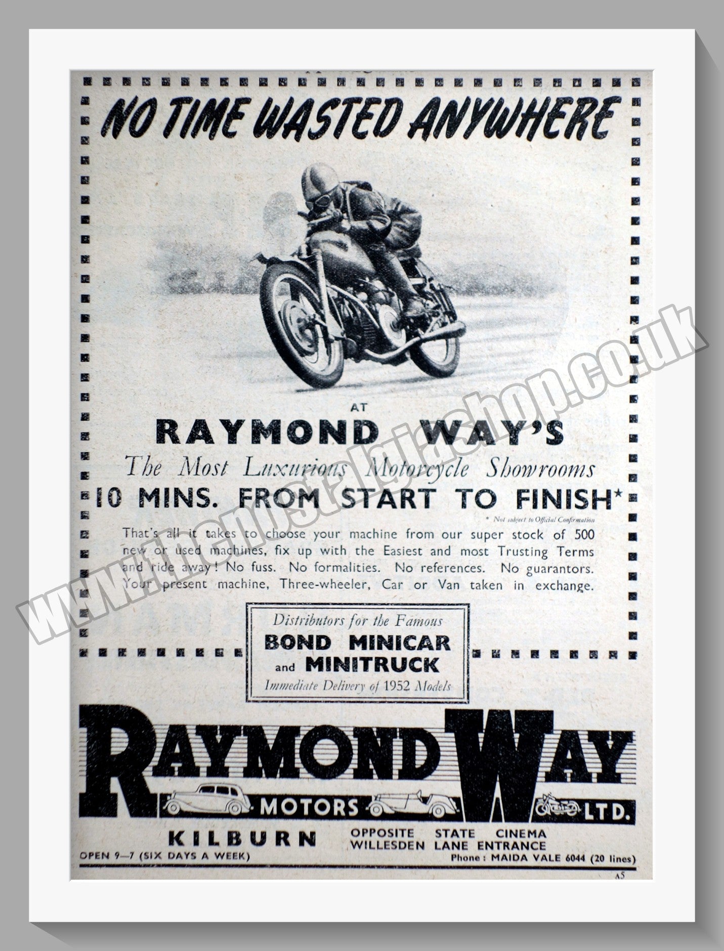 Raymond Way Motorcycle Dealers. Kilburn. Original Advert 1952 (ref AD57346)