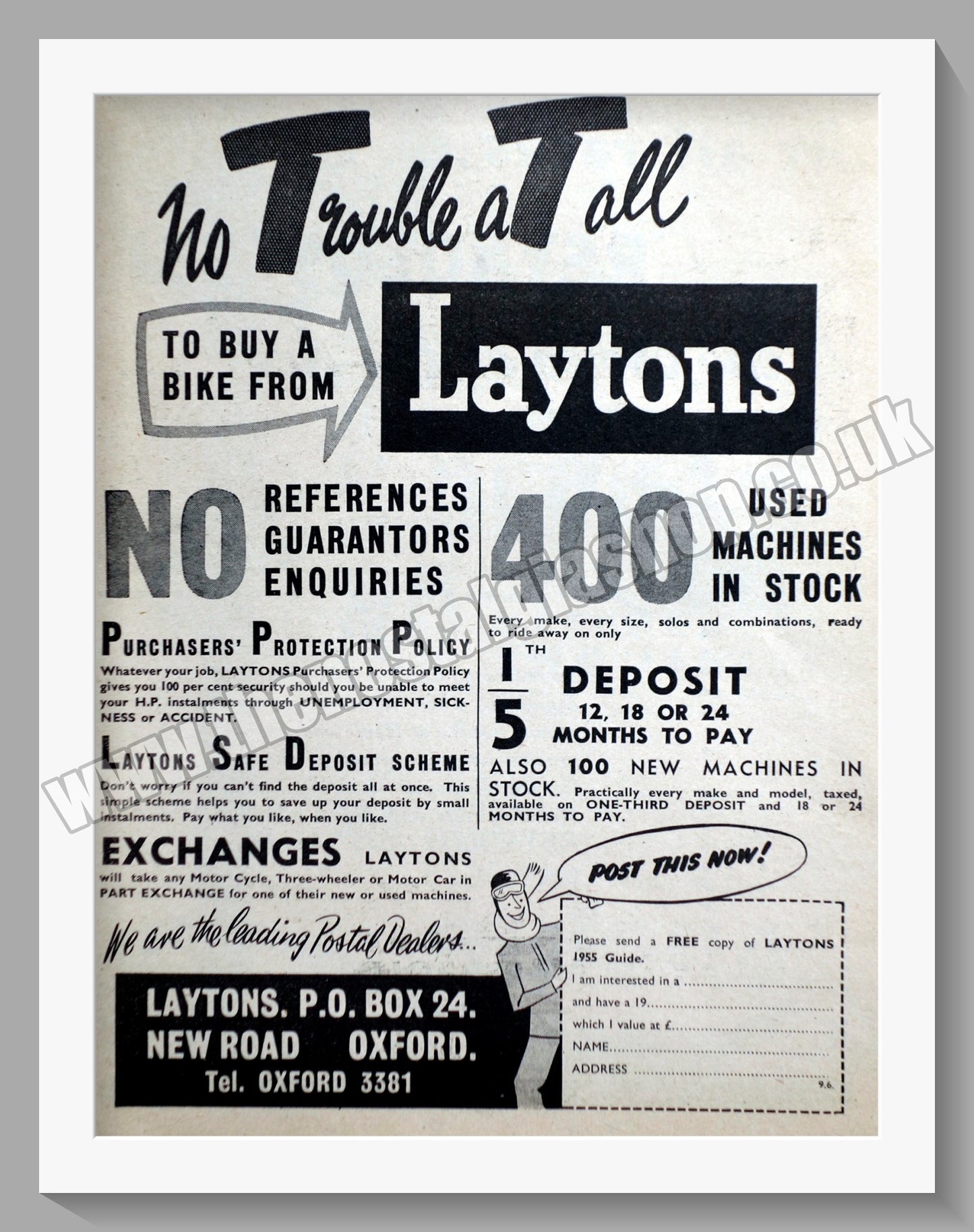Laytons Of Oxford Motorcycle Dealers. Original Advert 1955 (ref AD57354)