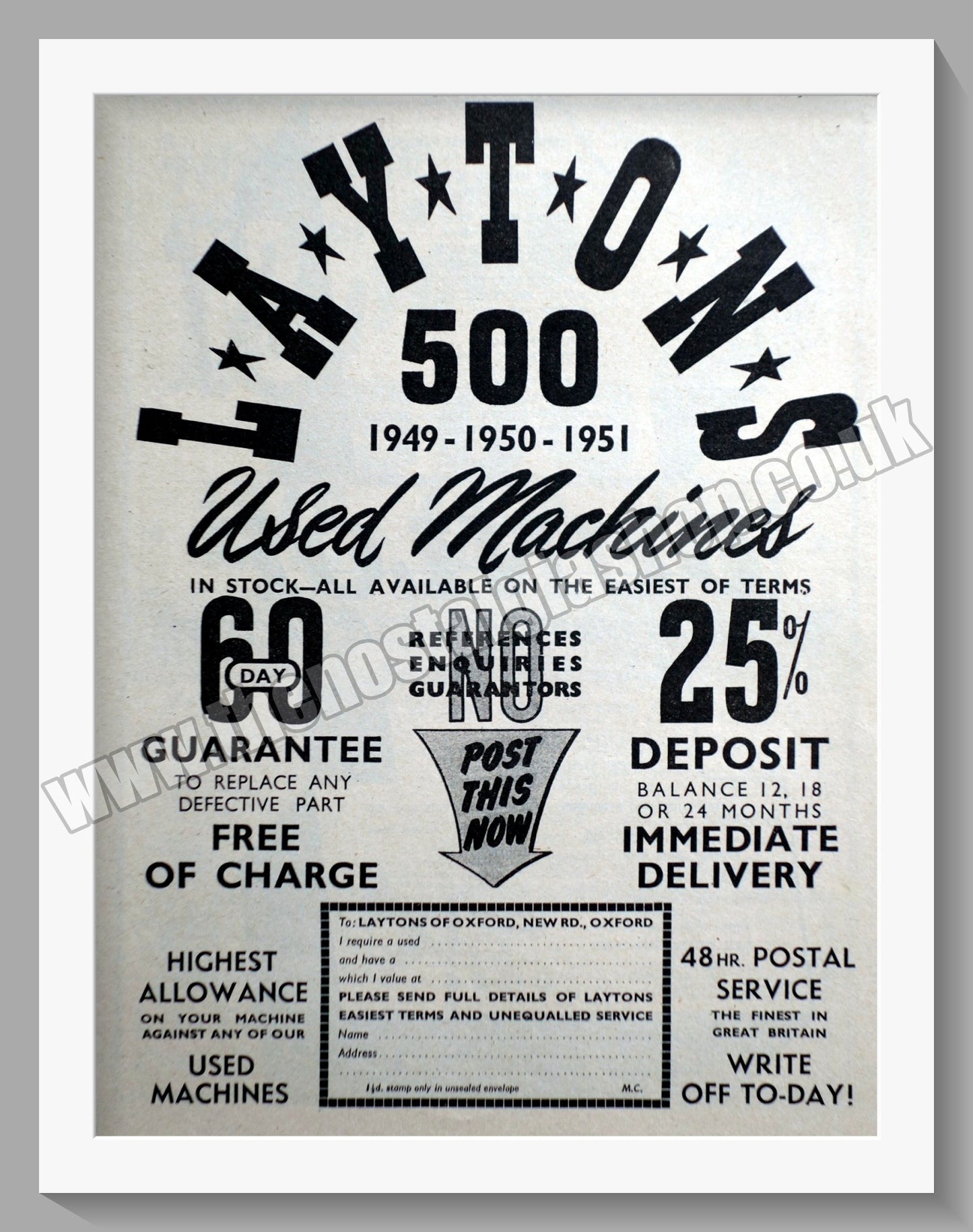 Laytons Of Oxford Motorcycle Dealers. Original Advert 1952 (ref AD57395)