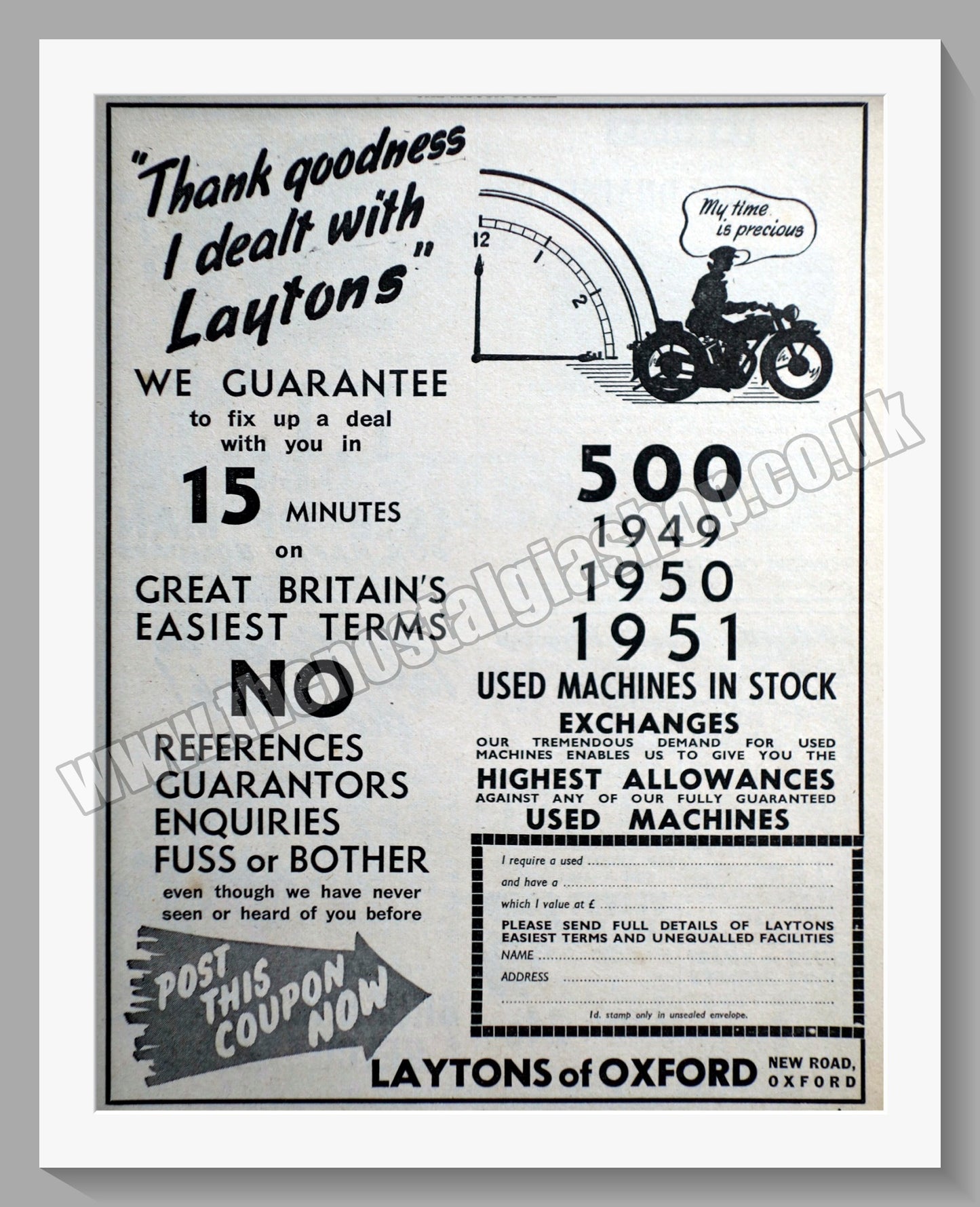 Laytons Of Oxford Motorcycle Dealers. Original Advert 1951 (ref AD57400)