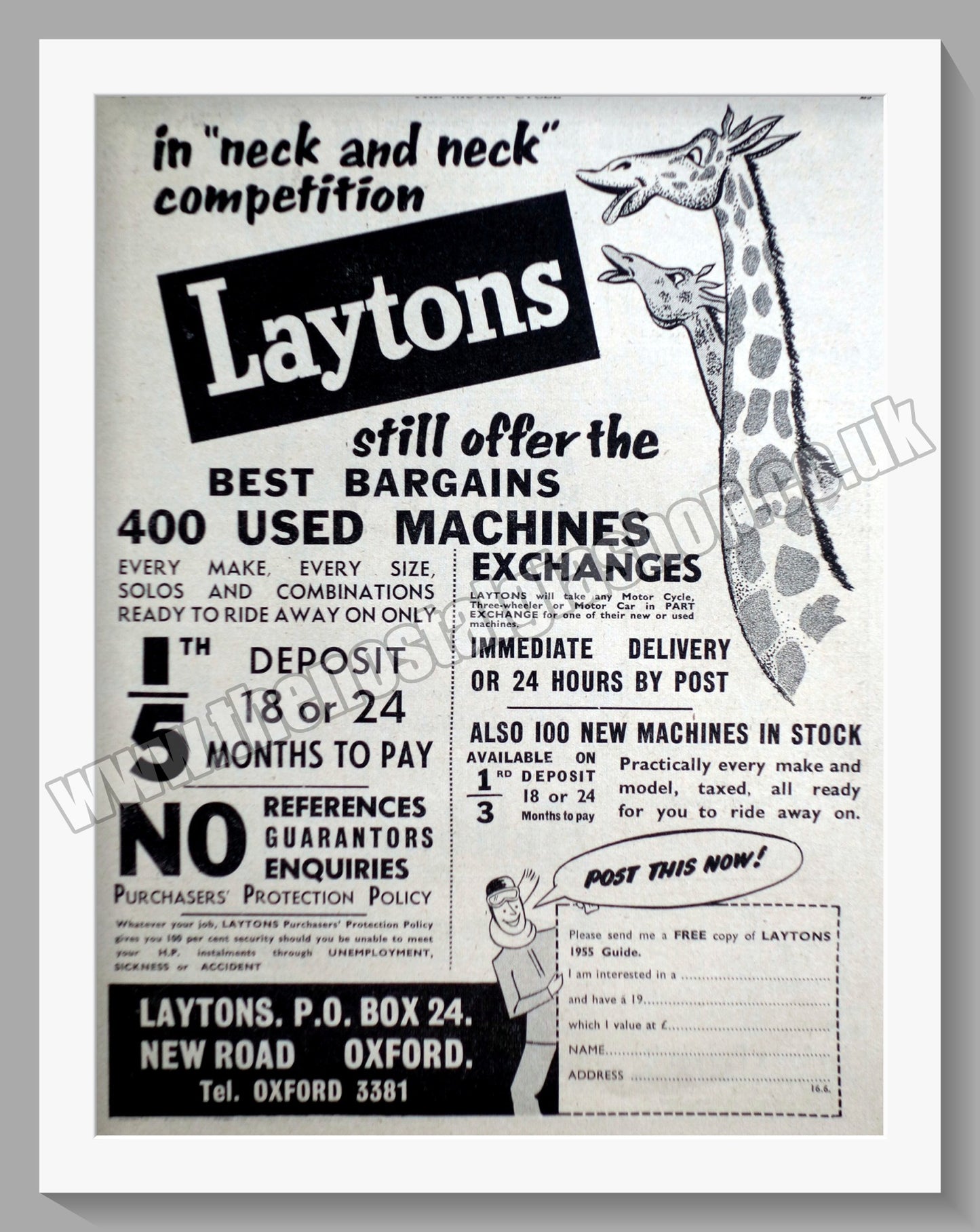 Laytons Of Oxford Motorcycle Dealers. Original Advert 1955 (ref AD57408)