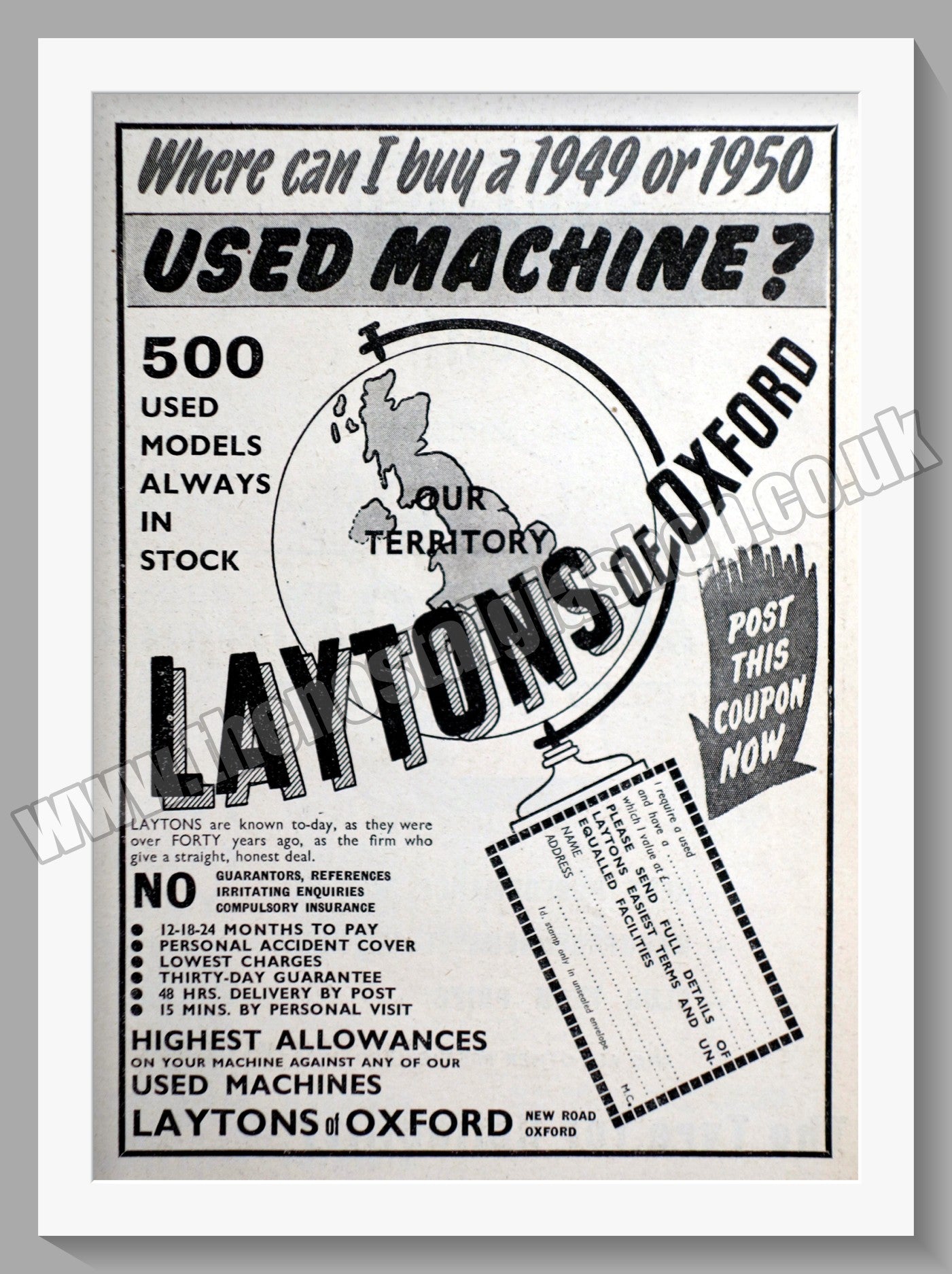 Laytons Of Oxford Motorcycle Dealers. Original Advert 1951 (ref AD57410)