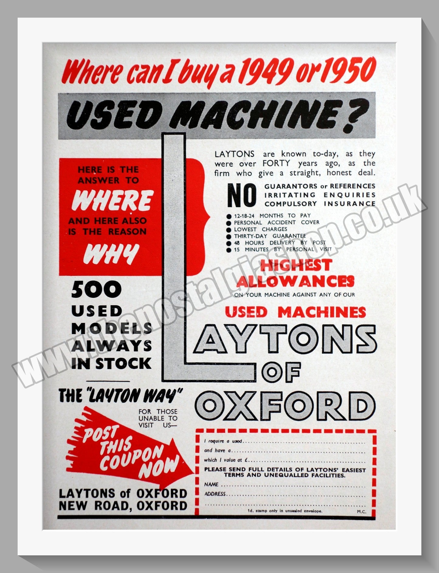 Laytons Of Oxford Motorcycle Dealers. Original Advert 1951 (ref AD57412)