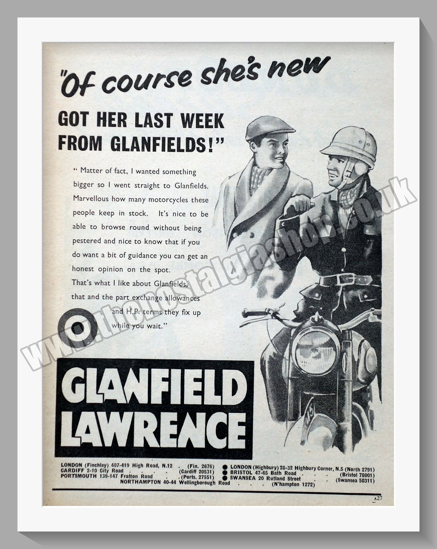 Glanfield Lawrence Motorcycle Dealers. Original Advert 1960 (ref AD57417)
