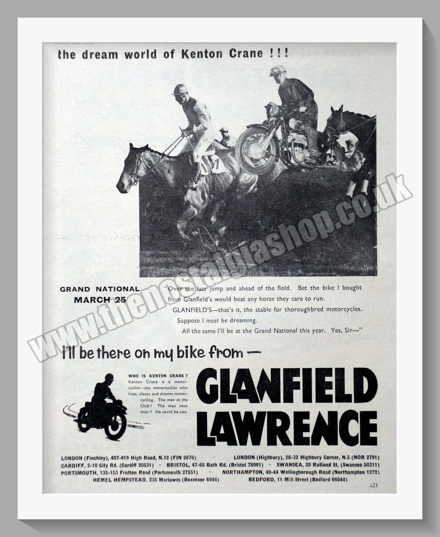Glanfield Lawrence Motorcycle Dealer. Original Advert 1961 (ref AD57434)