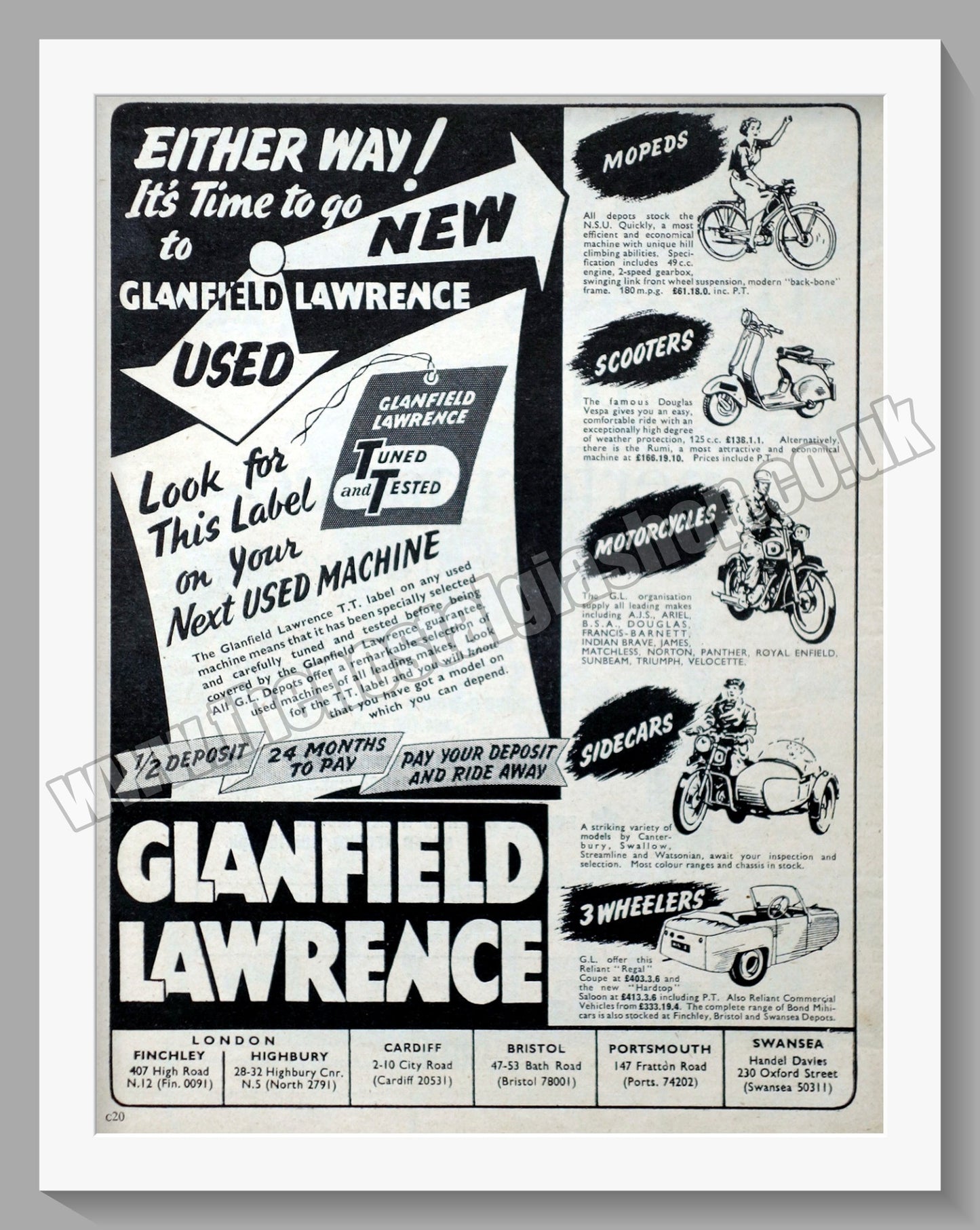Glanfield Lawrence Motorcycle Dealer. Original Advert 1956 (ref AD57443)